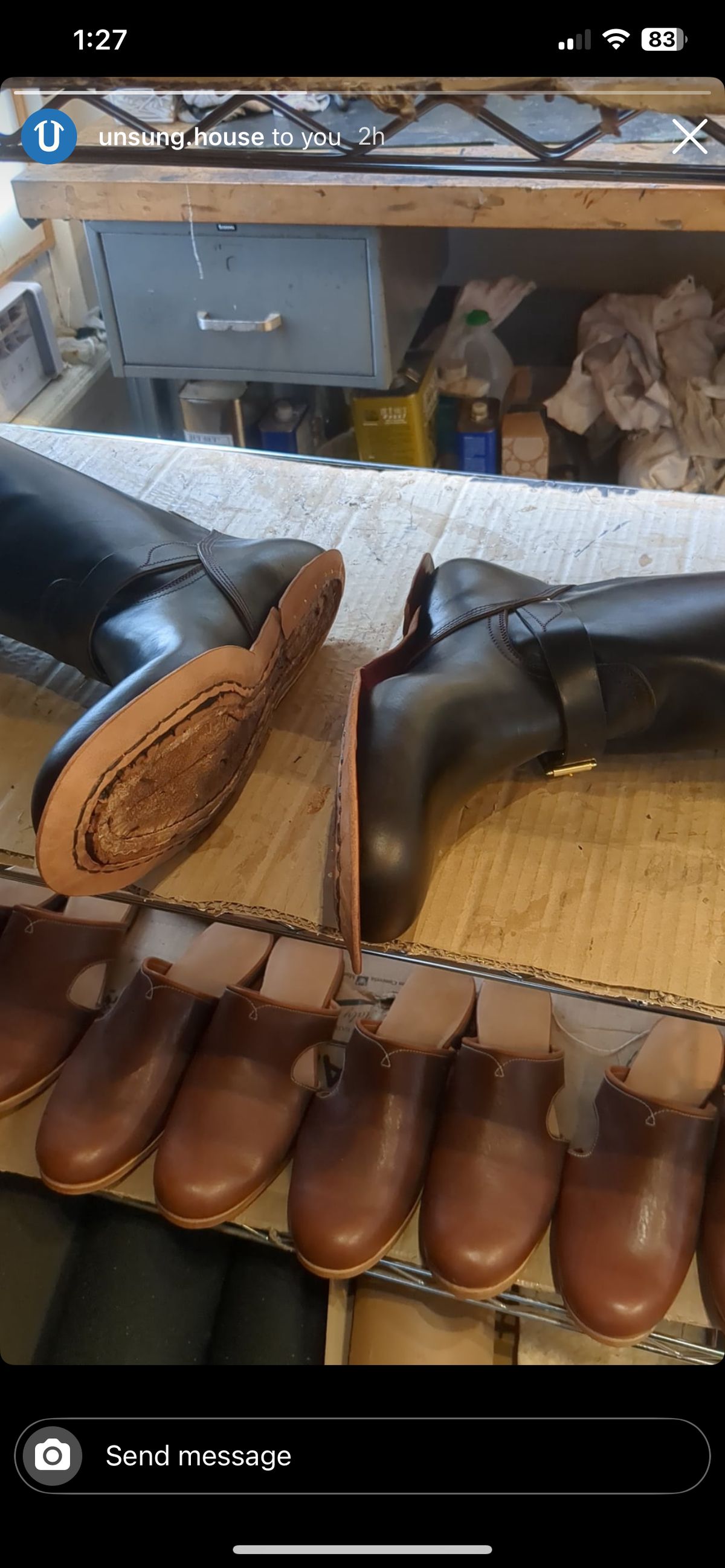 Photo by nathanjcreel on December 21, 2024 of the Unsung U 22-2 Engineer Boot in Horween Burgundy Workshoe Butt Overdyed Black.