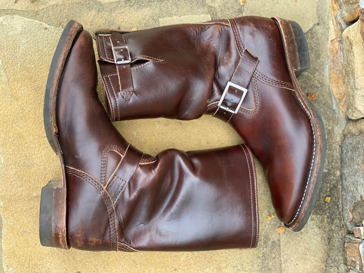 Photo by nathanjcreel on April 1, 2024 of the Wesco Boss Engineer Boot in Horween Brown Chromexcel.