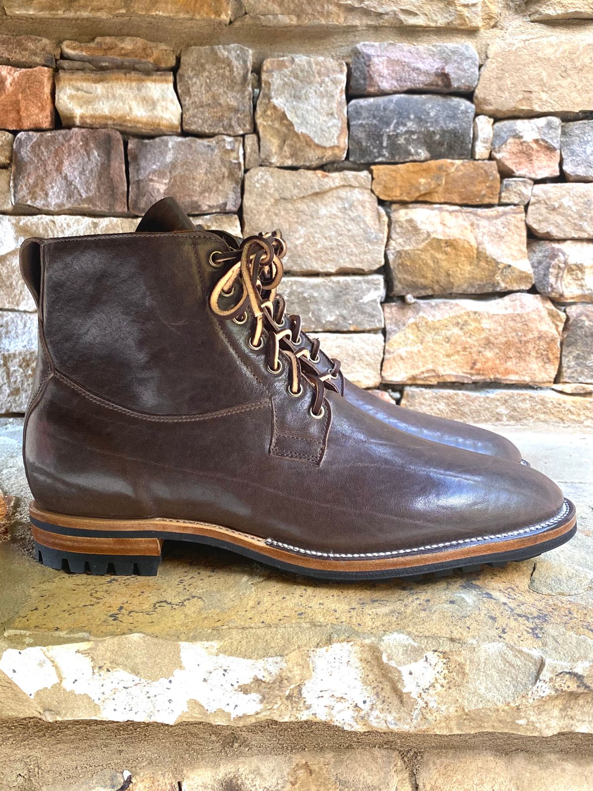Photo by nathanjcreel on October 1, 2022 of the Viberg Country Boot in Maryam Brown Washed Horse.
