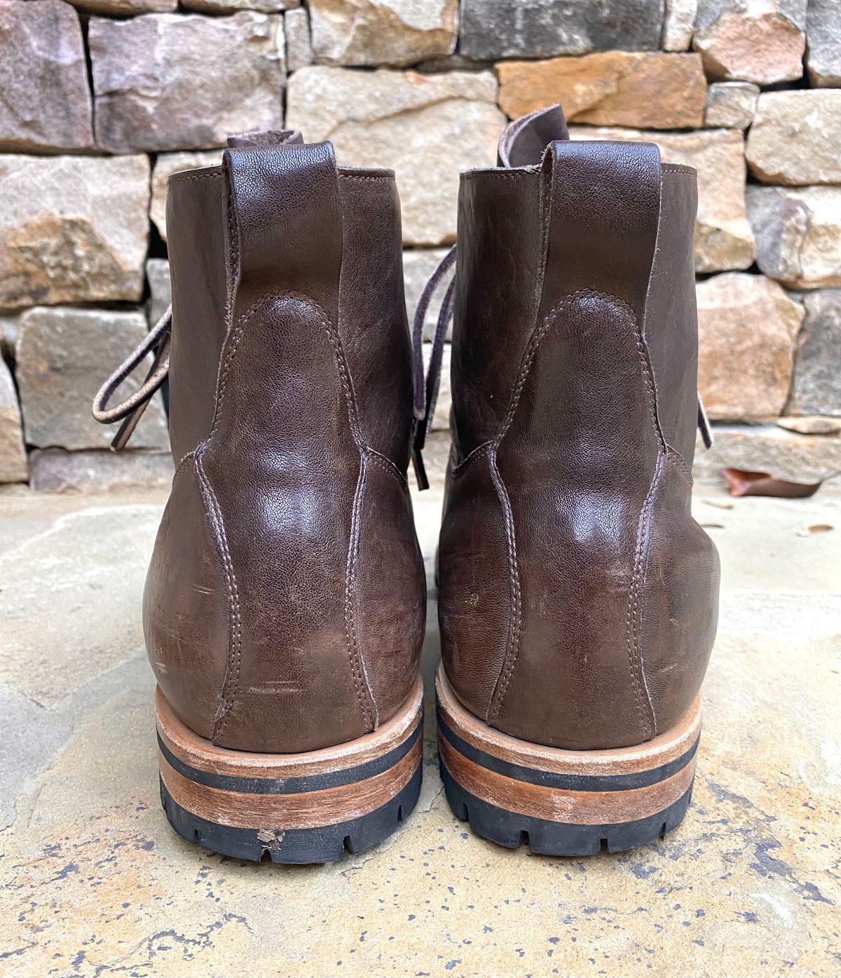 Photo by nathanjcreel on November 4, 2022 of the Viberg Country Boot in Maryam Brown Washed Horse.