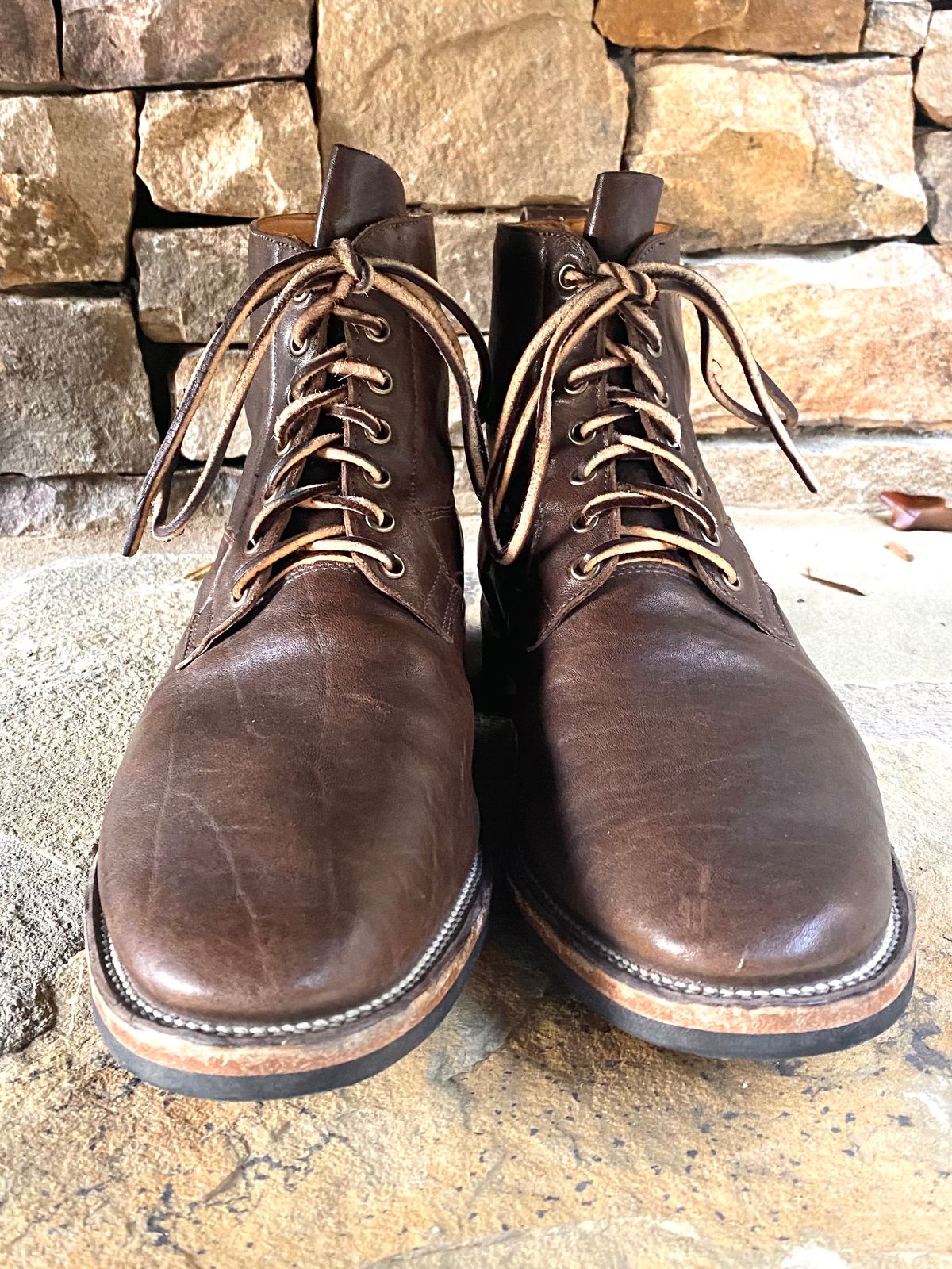 Photo by nathanjcreel on November 4, 2022 of the Viberg Country Boot in Maryam Brown Washed Horse.