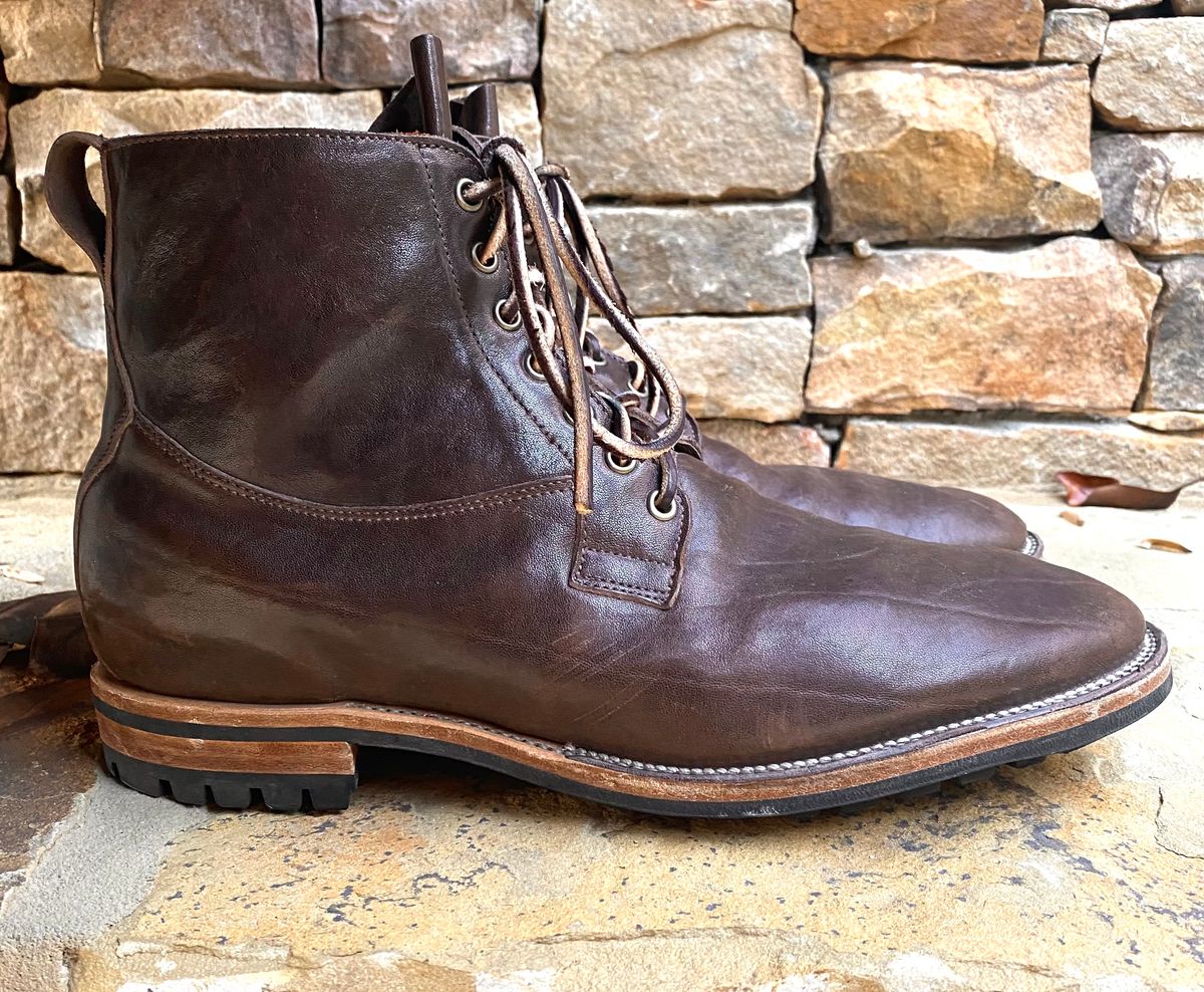 Photo by nathanjcreel on November 4, 2022 of the Viberg Country Boot in Maryam Brown Washed Horse.