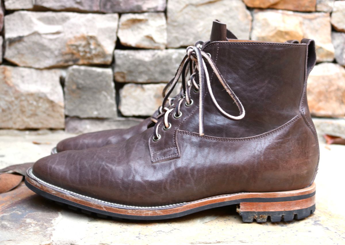 Photo by nathanjcreel on November 5, 2022 of the Viberg Country Boot in Maryam Brown Washed Horse.