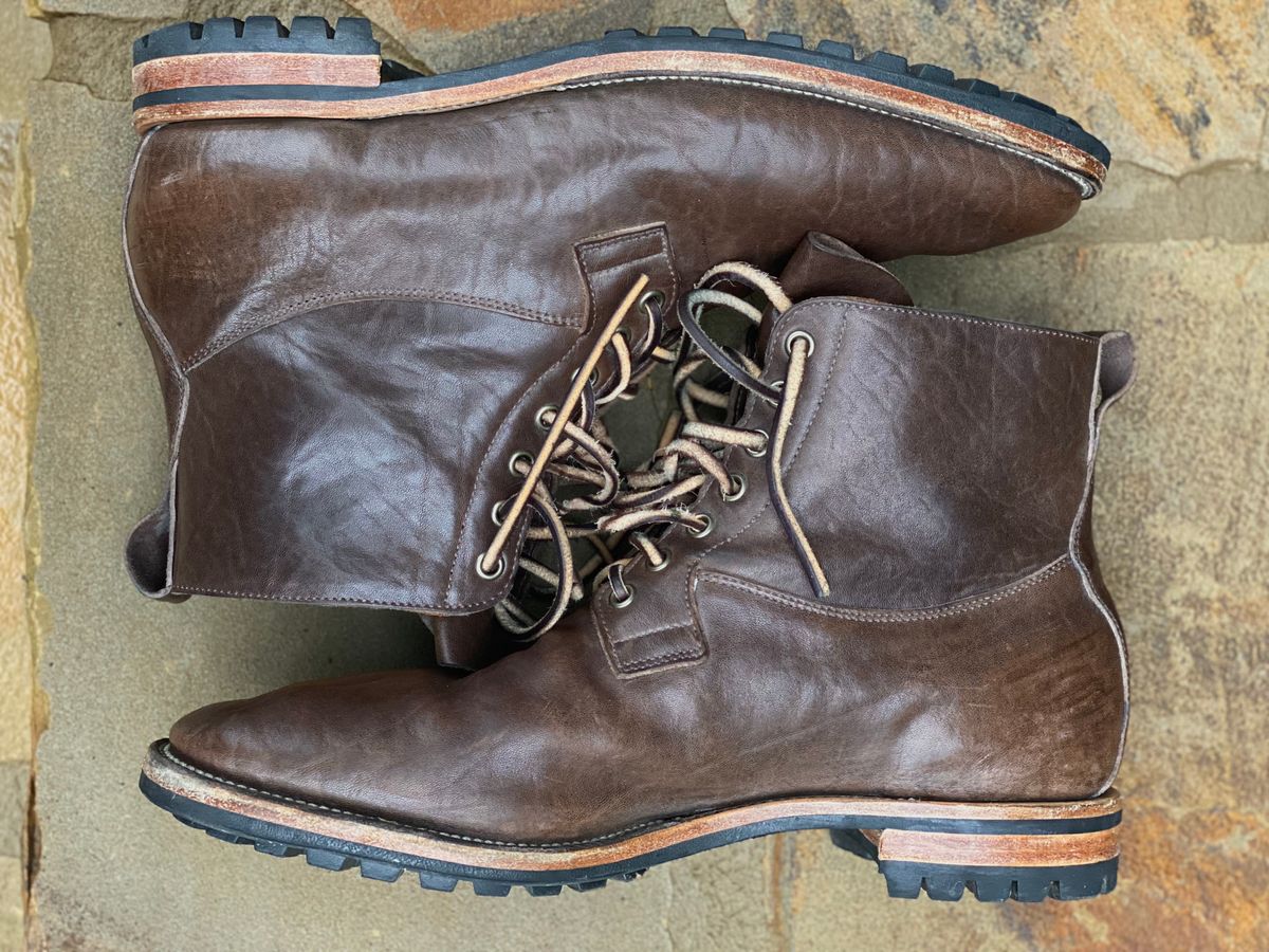 Photo by nathanjcreel on December 4, 2022 of the Viberg Country Boot in Maryam Brown Washed Horse.