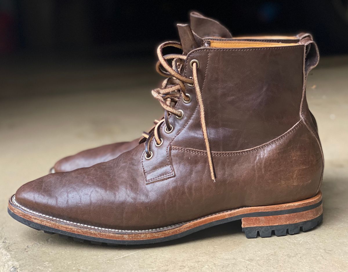 Photo by nathanjcreel on January 4, 2023 of the Viberg Country Boot in Maryam Brown Washed Horse.
