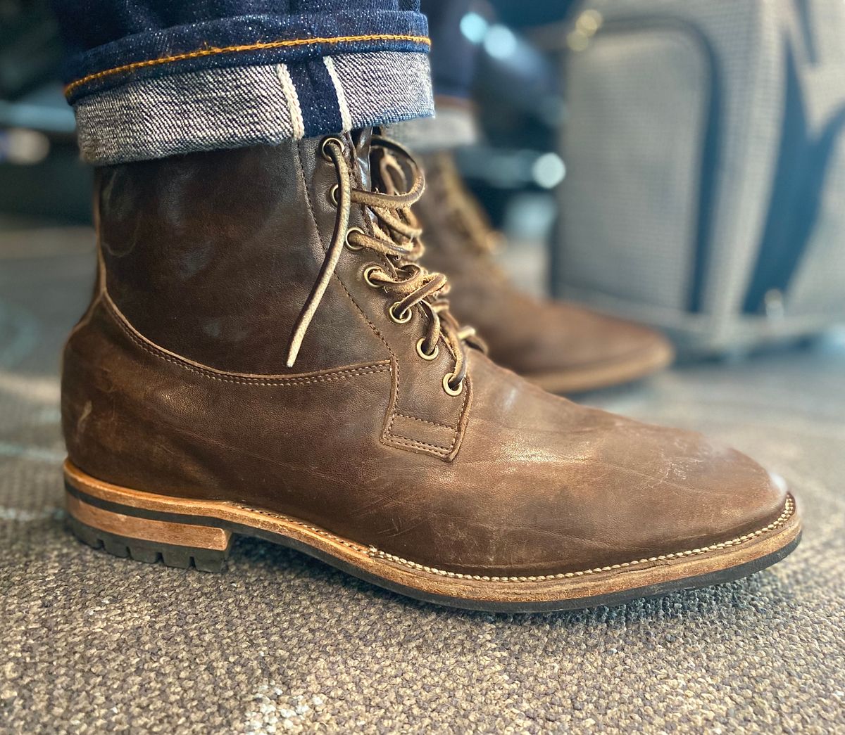Photo by nathanjcreel on February 4, 2023 of the Viberg Country Boot in Maryam Brown Washed Horse.