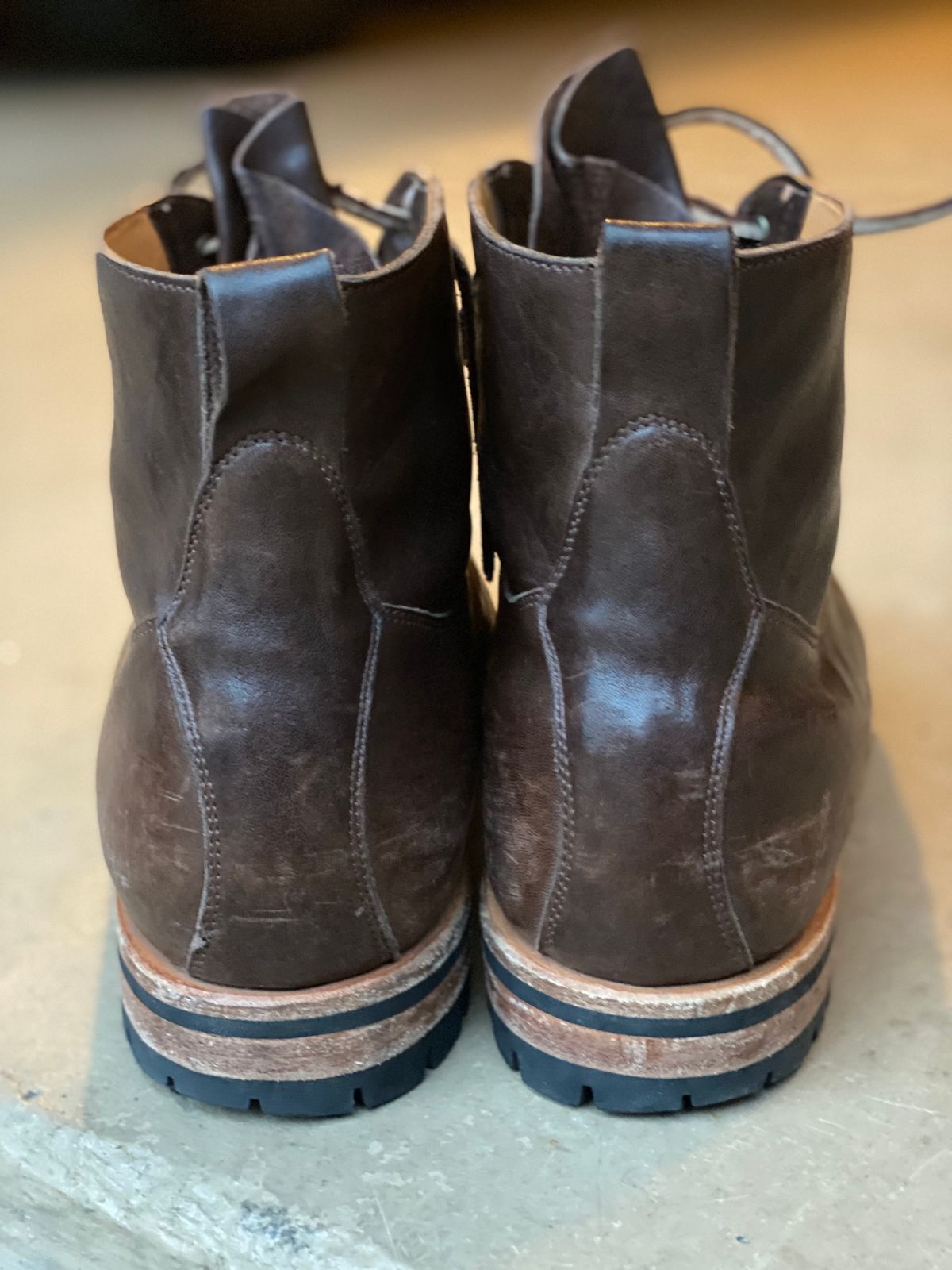 Photo by nathanjcreel on February 4, 2023 of the Viberg Country Boot in Maryam Brown Washed Horse.