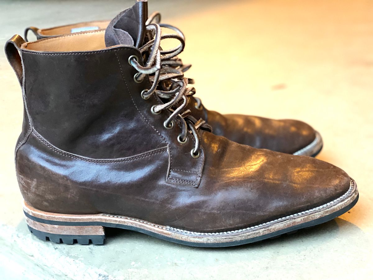 Photo by nathanjcreel on February 4, 2023 of the Viberg Country Boot in Maryam Brown Washed Horse.