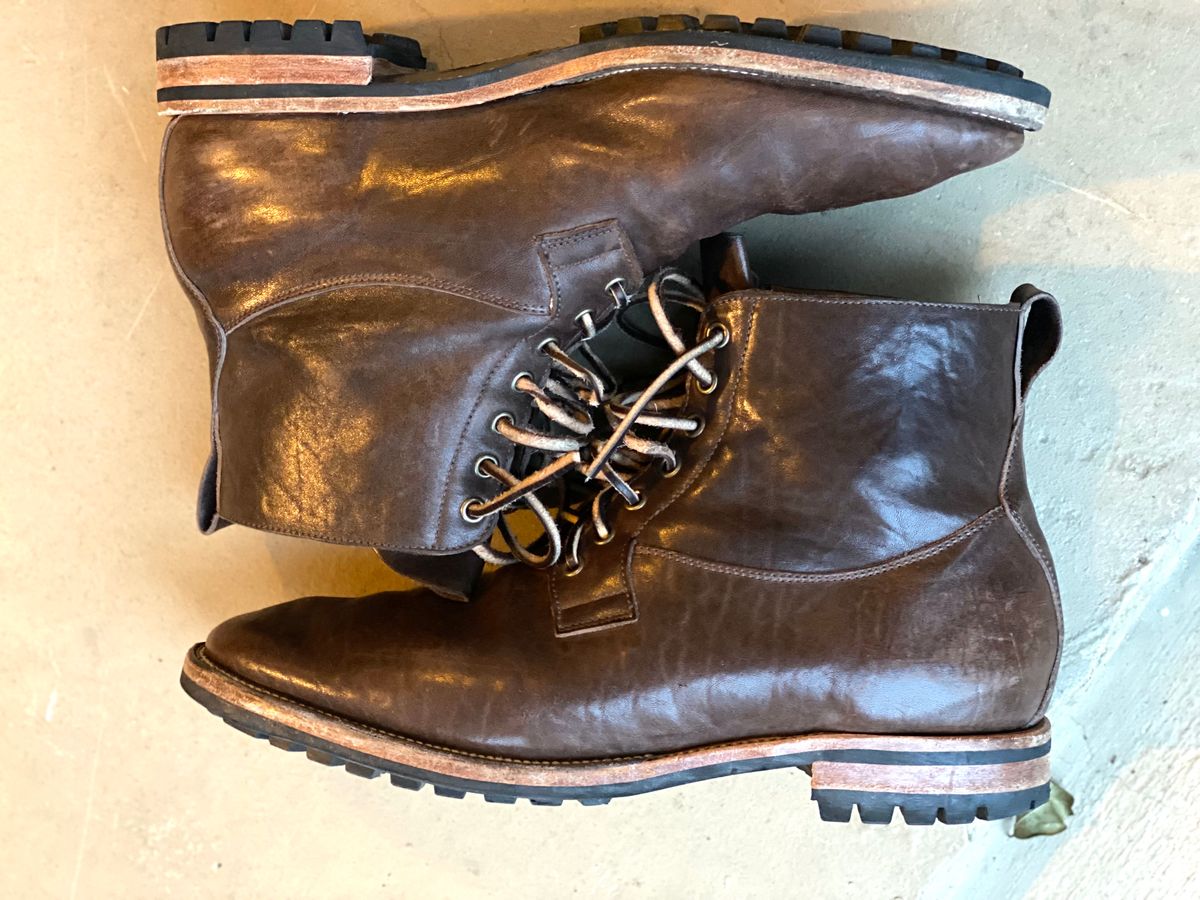 Photo by nathanjcreel on February 4, 2023 of the Viberg Country Boot in Maryam Brown Washed Horse.