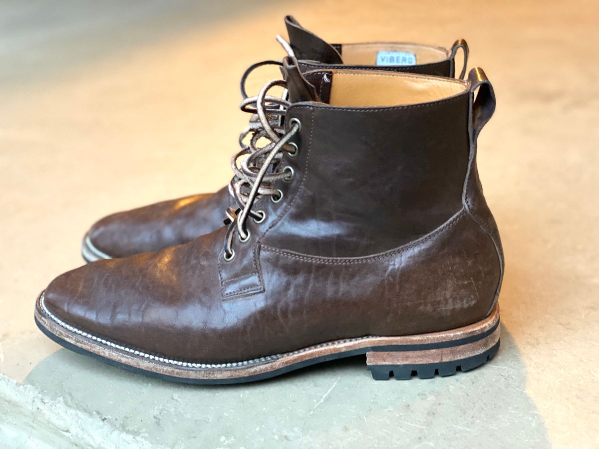 Photo by nathanjcreel on February 4, 2023 of the Viberg Country Boot in Maryam Brown Washed Horse.