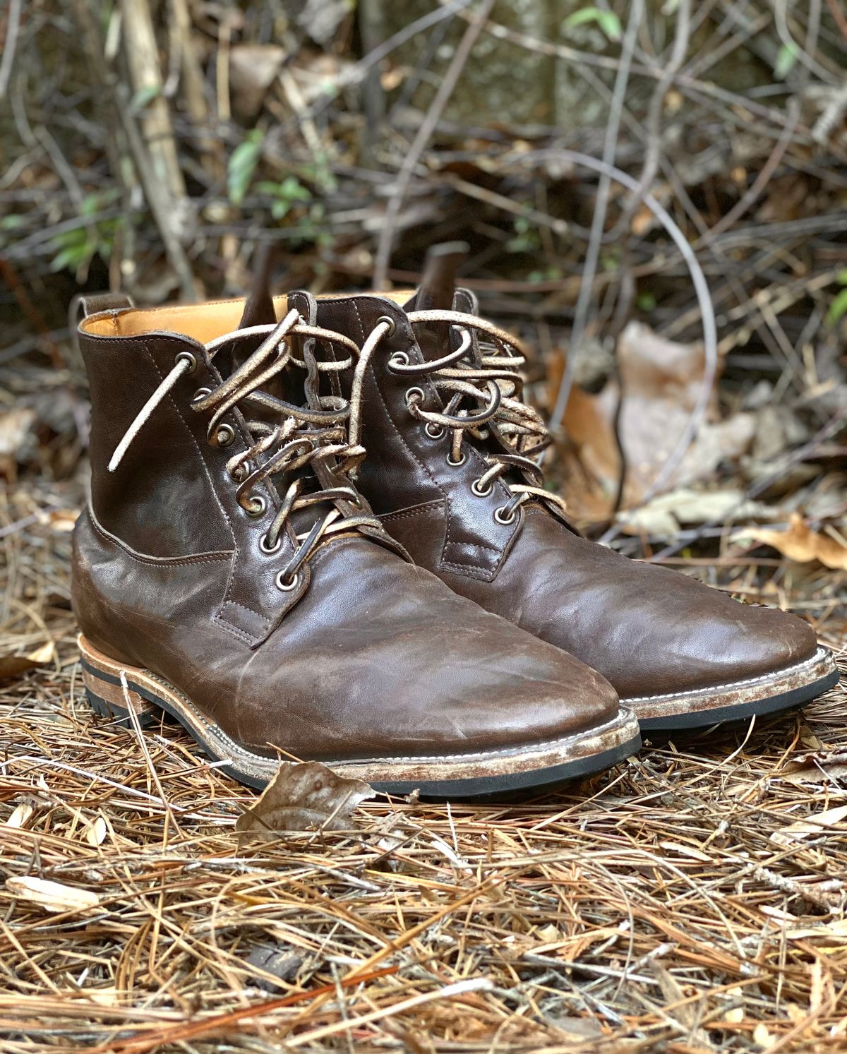 Photo by nathanjcreel on March 5, 2023 of the Viberg Country Boot in Maryam Brown Washed Horse.