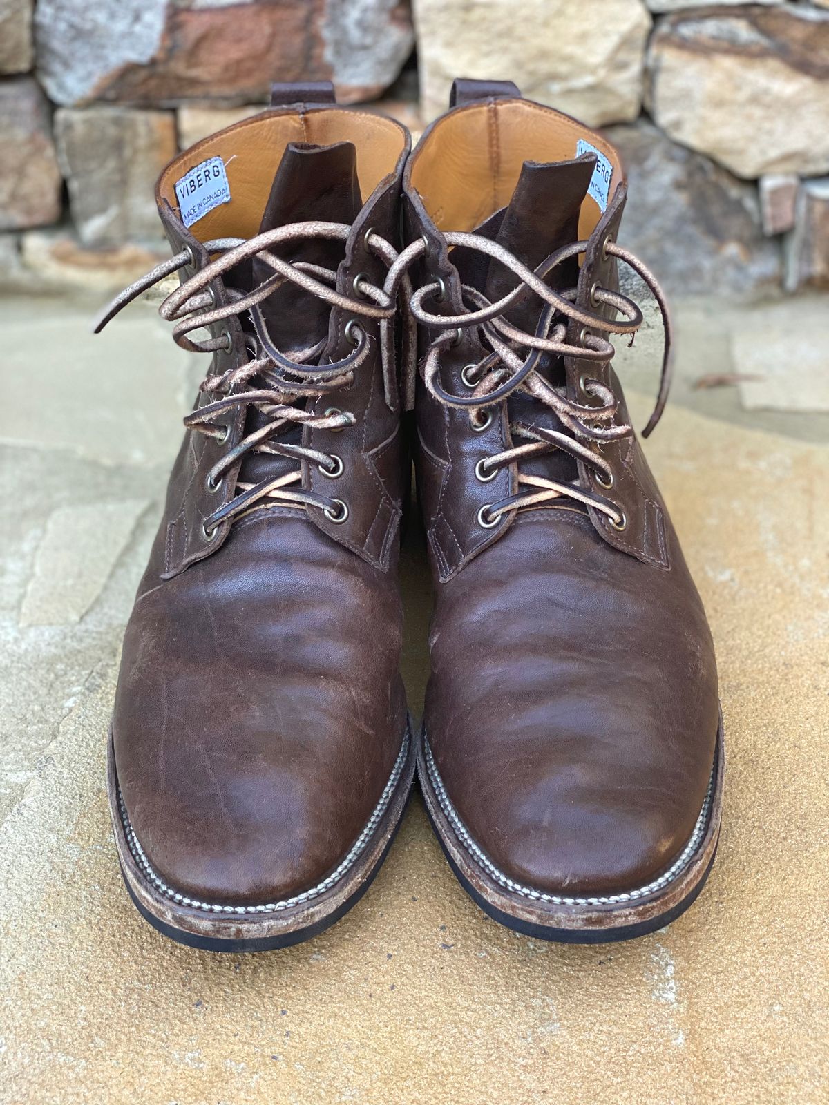 Photo by nathanjcreel on March 5, 2023 of the Viberg Country Boot in Maryam Brown Washed Horse.
