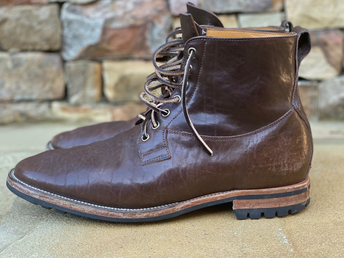 Photo by nathanjcreel on March 5, 2023 of the Viberg Country Boot in Maryam Brown Washed Horse.