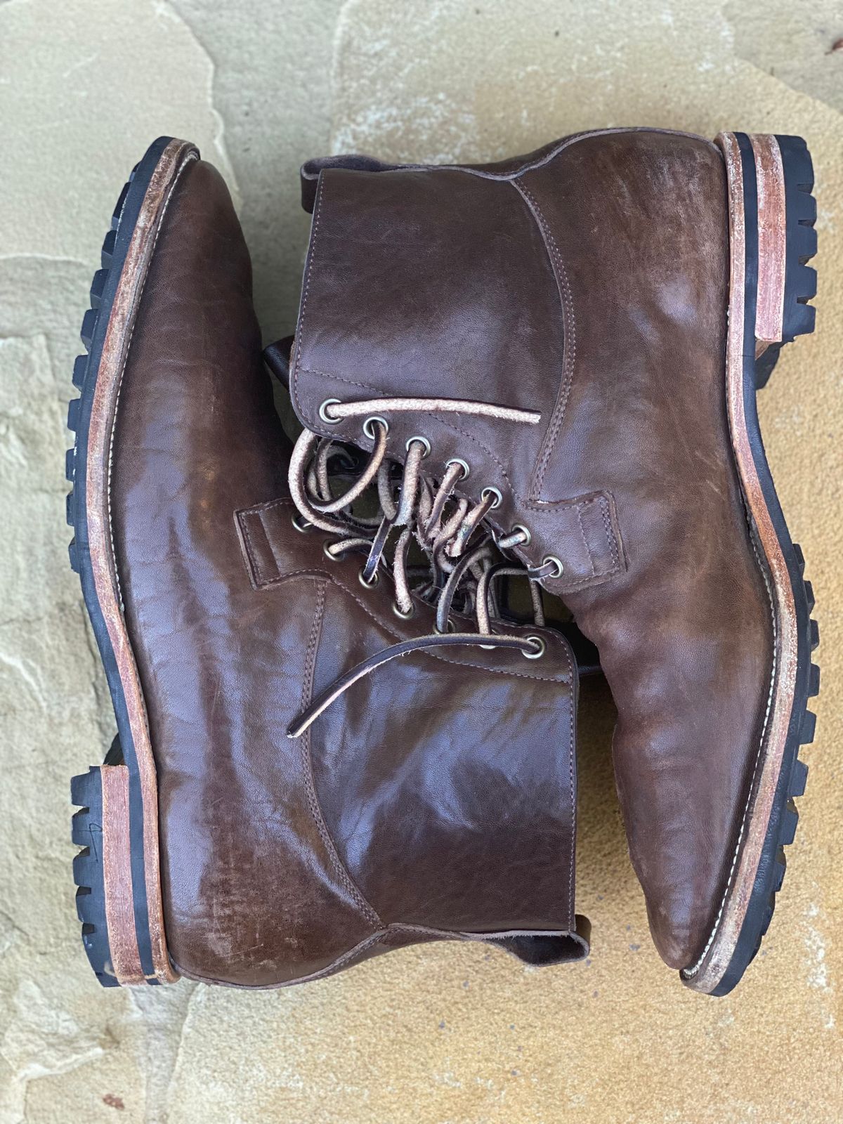Photo by nathanjcreel on March 5, 2023 of the Viberg Country Boot in Maryam Brown Washed Horse.