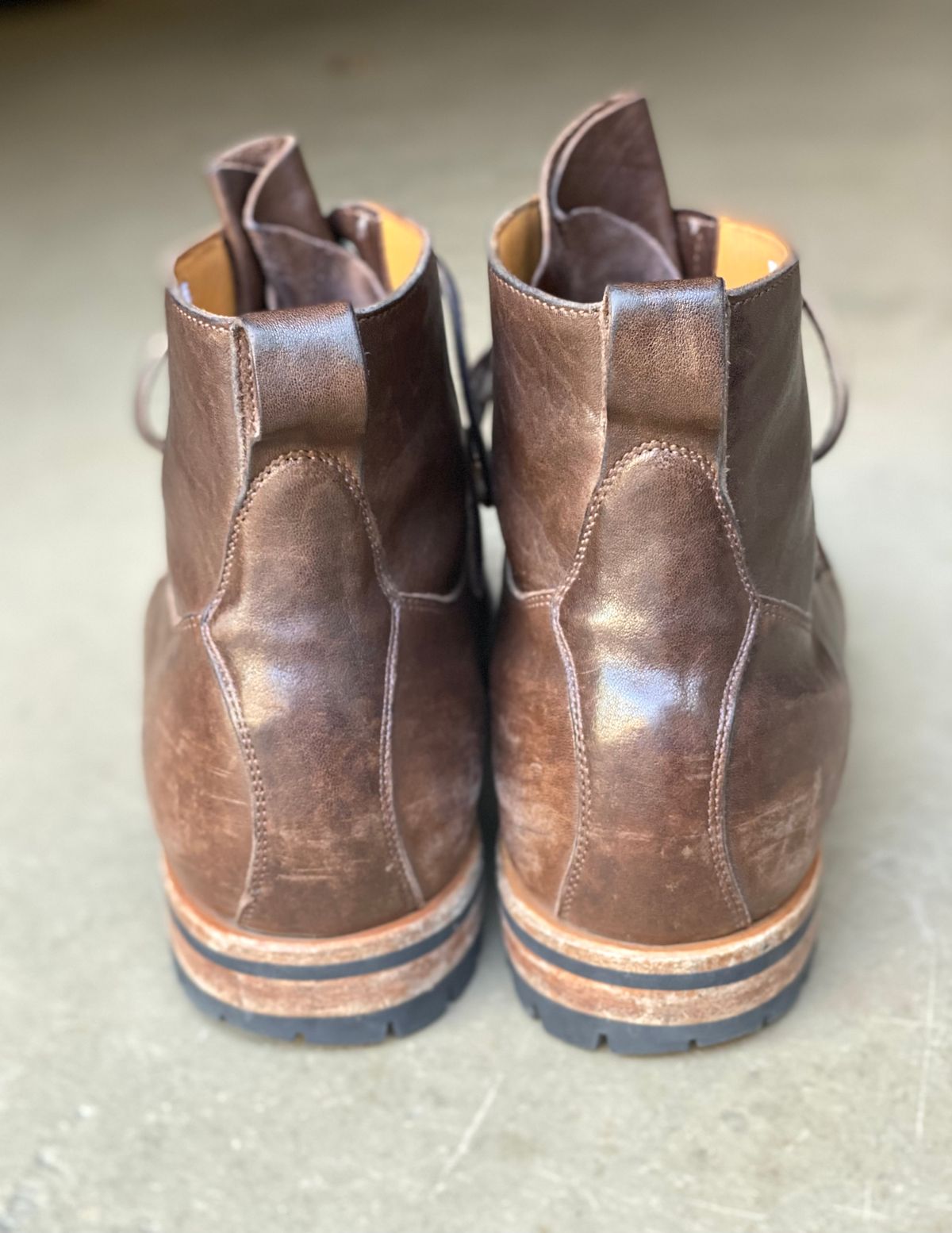 Photo by nathanjcreel on April 1, 2023 of the Viberg Country Boot in Maryam Brown Washed Horse.