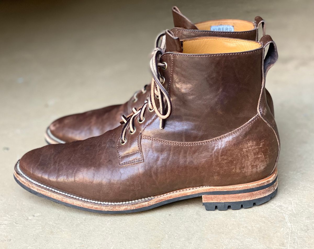 Photo by nathanjcreel on April 1, 2023 of the Viberg Country Boot in Maryam Brown Washed Horse.