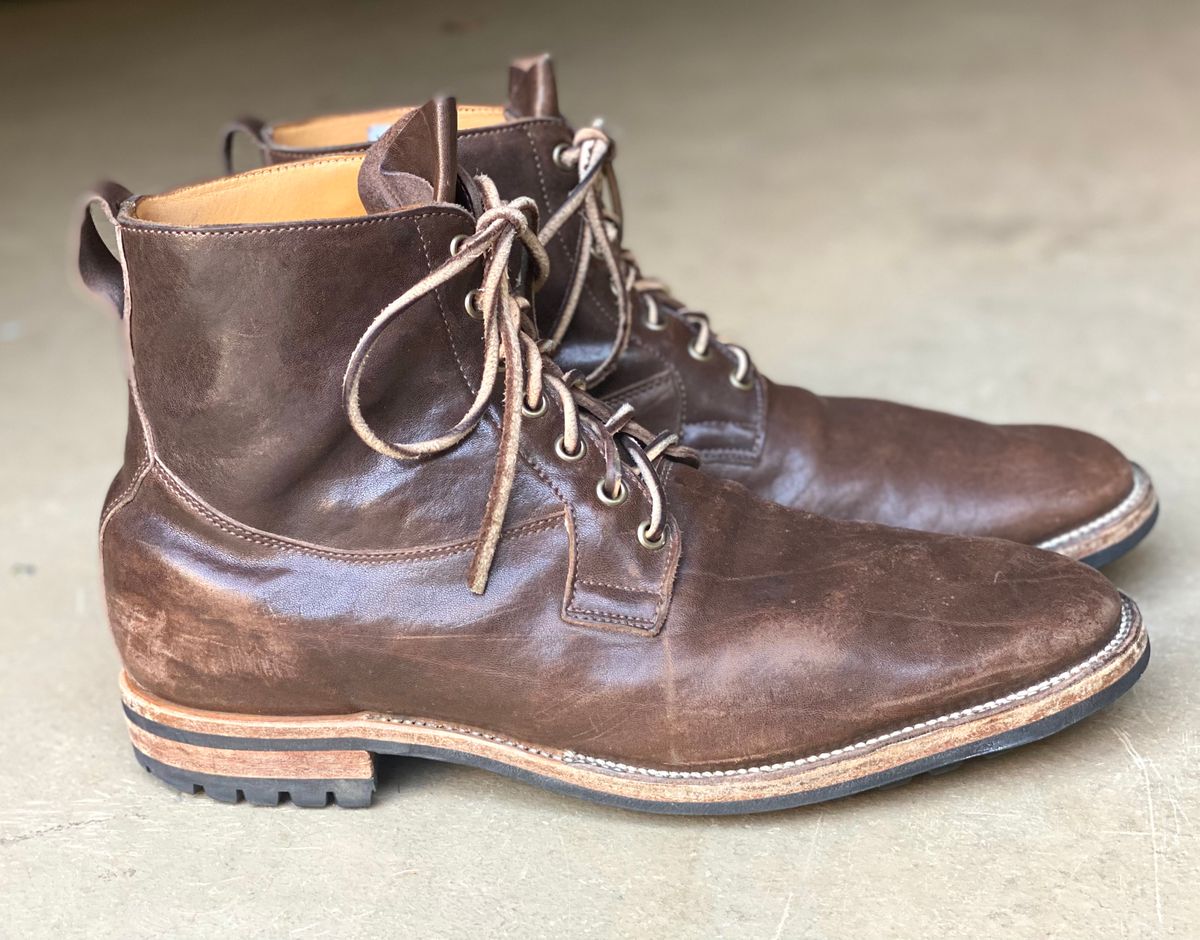 Photo by nathanjcreel on April 1, 2023 of the Viberg Country Boot in Maryam Brown Washed Horse.