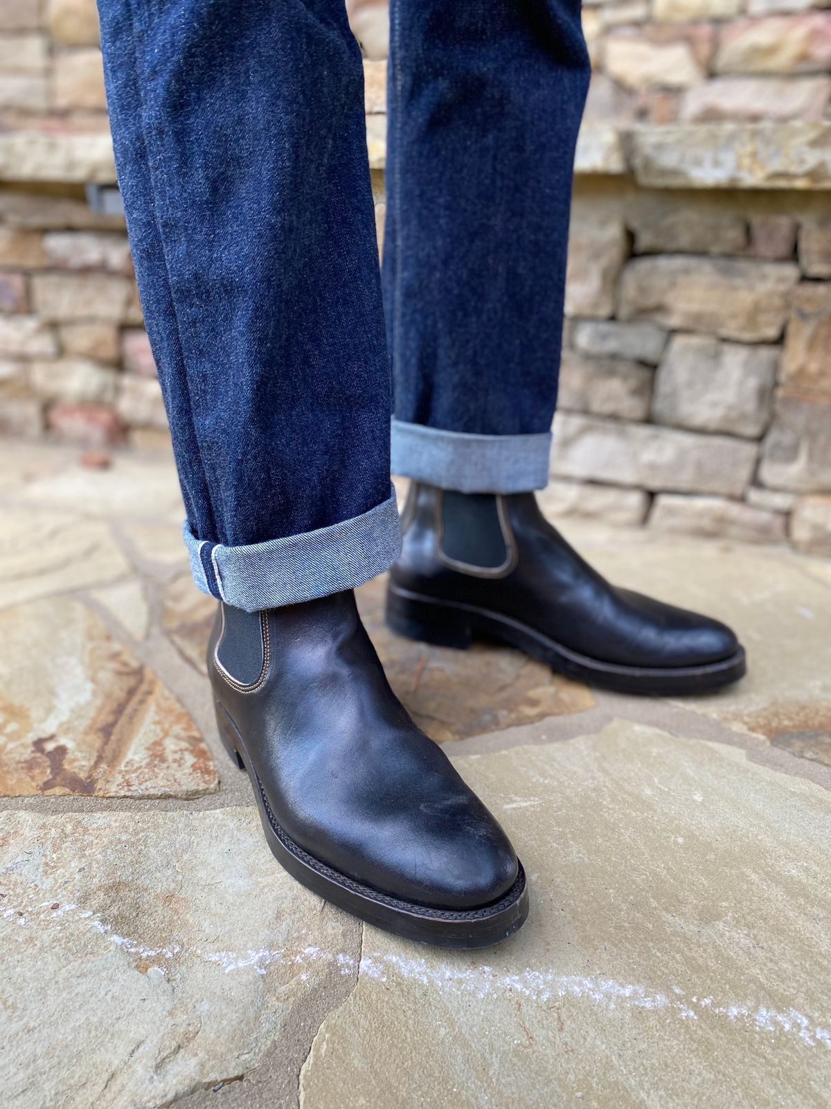 Photo by nathanjcreel on November 2, 2024 of the Fortis Boots Wholecut Chelsea in Maryam Horsebutt Grigio Light Natural Overdyed Black.