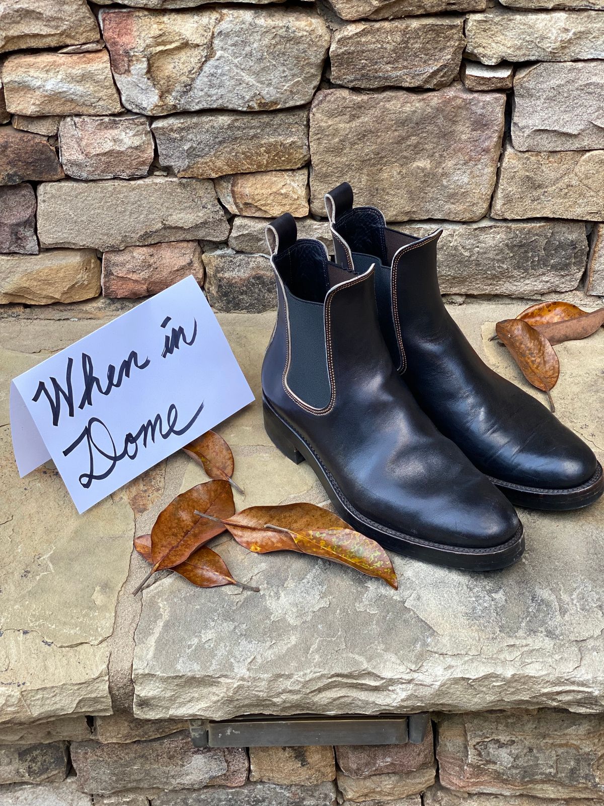 Photo by nathanjcreel on November 2, 2024 of the Fortis Boots Wholecut Chelsea in Maryam Horsebutt Grigio Light Natural Overdyed Black.