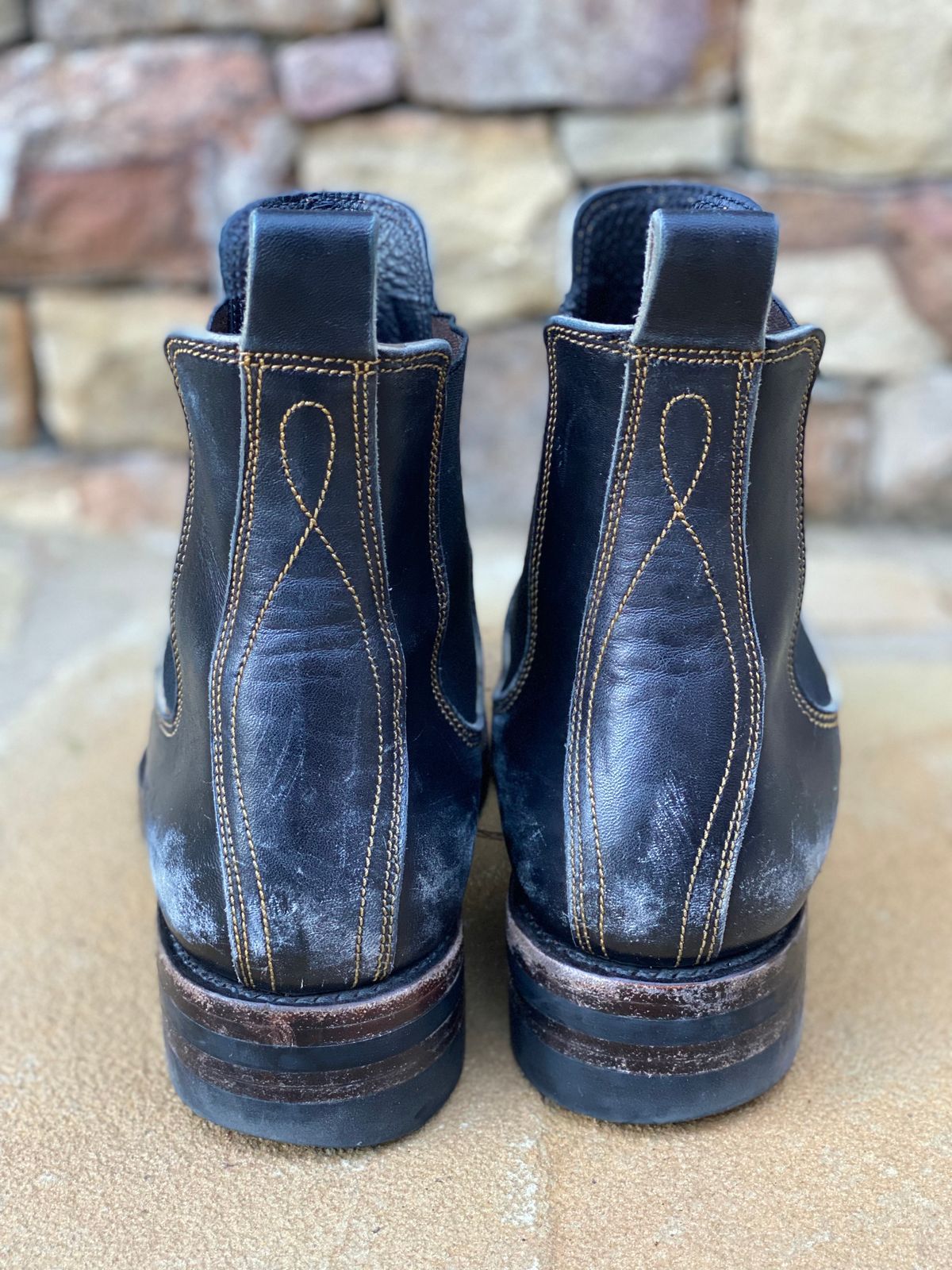 Photo by nathanjcreel on March 2, 2025 of the Fortis Boots Wholecut Chelsea in Maryam Horsebutt Grigio Light Natural Overdyed Black.
