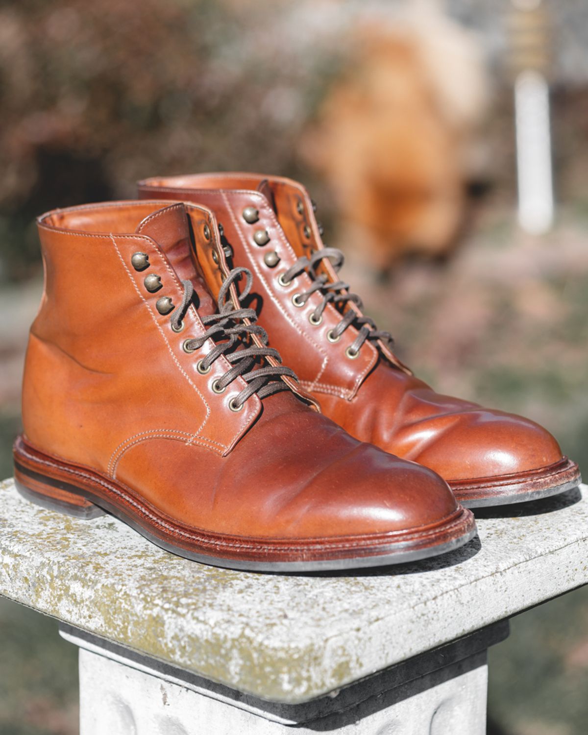 Photo by heritage_by_niels on March 1, 2023 of the Grant Stone Edward Boot in Horween Honey Glazed Shell Cordovan.