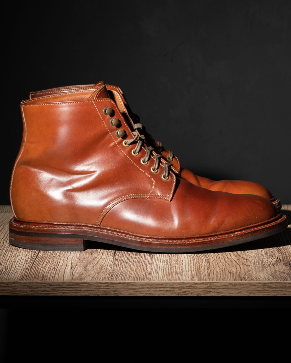 Photo by heritage_by_niels on April 1, 2023 of the Grant Stone Edward Boot in Horween Honey Glazed Shell Cordovan.