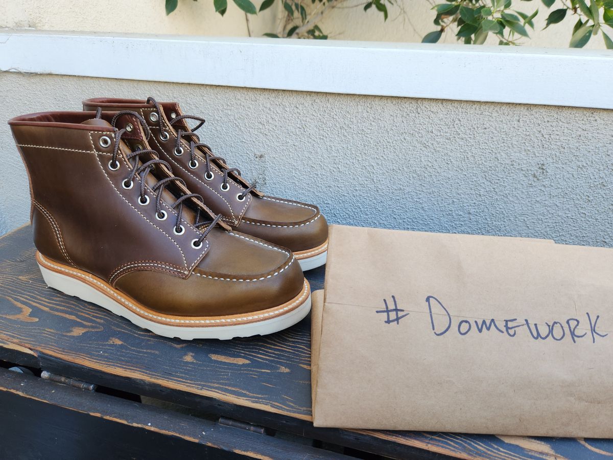 Photo by denimhound on October 4, 2022 of the John Lofgren Moc Toe Boots in Horween Olive Chromexcel.