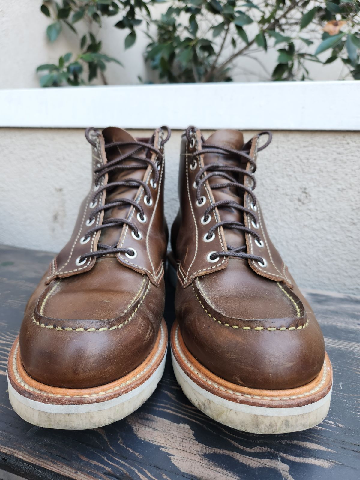 Photo by denimhound on January 5, 2023 of the John Lofgren Moc Toe Boots in Horween Olive Chromexcel.