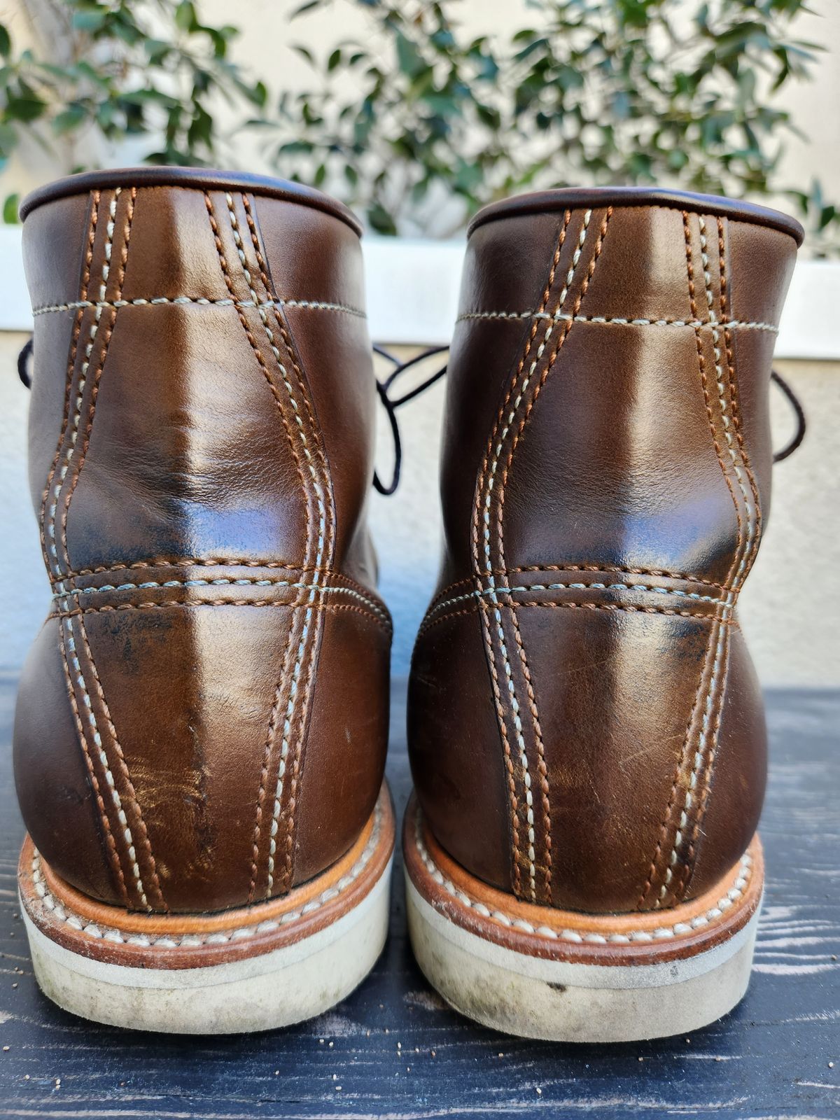 Photo by denimhound on February 5, 2023 of the John Lofgren Moc Toe Boots in Horween Olive Chromexcel.