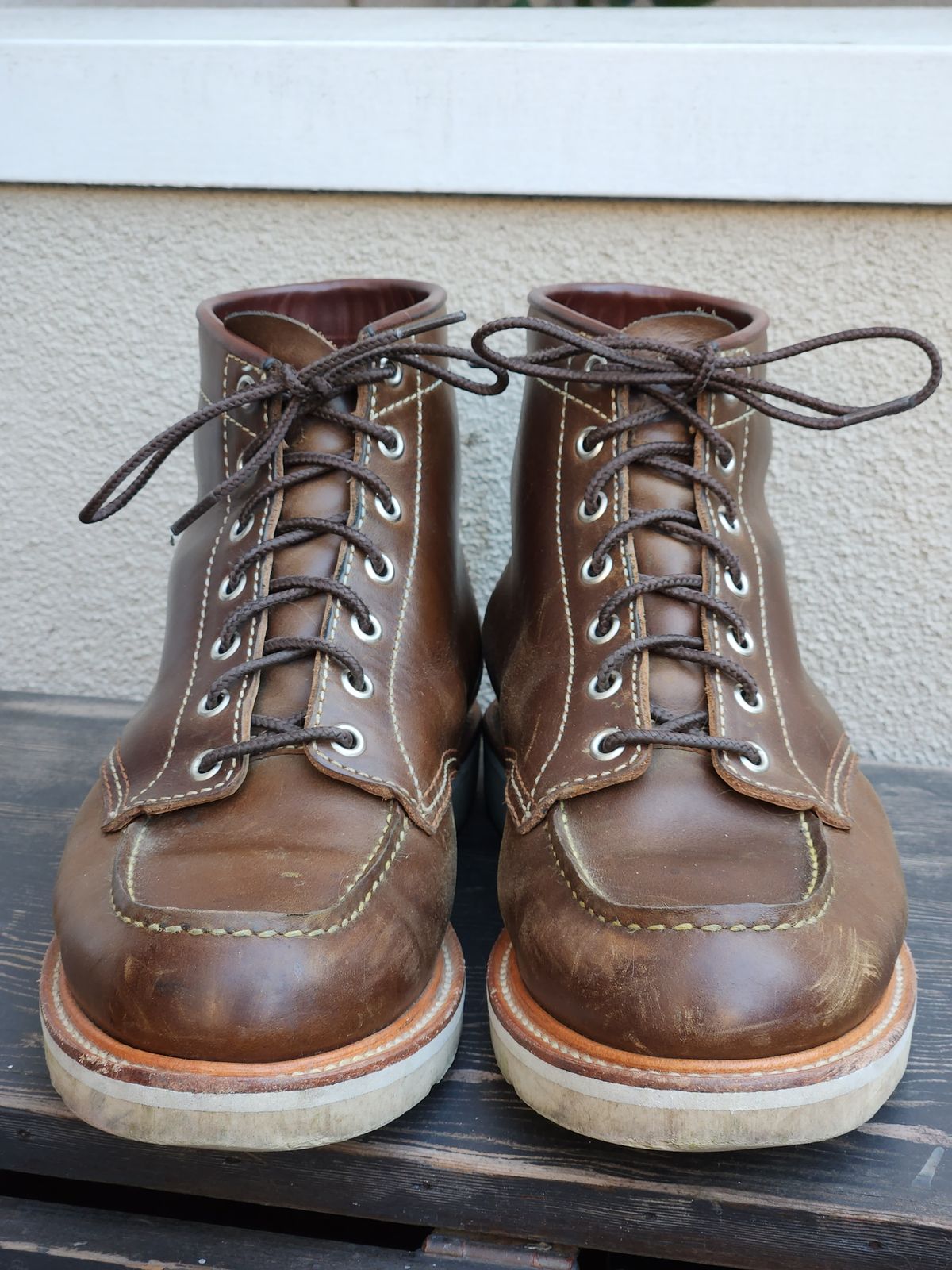Photo by denimhound on March 4, 2023 of the John Lofgren Moc Toe Boots in Horween Olive Chromexcel.