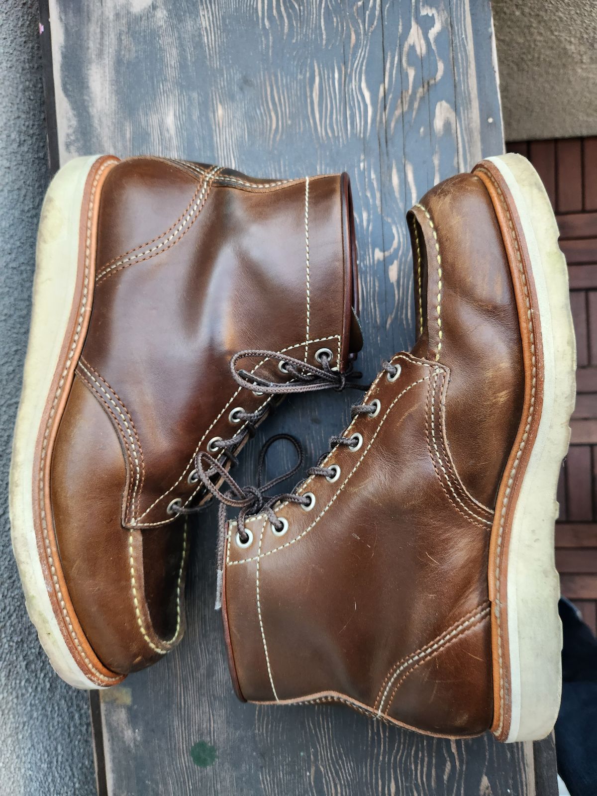 Photo by denimhound on March 4, 2023 of the John Lofgren Moc Toe Boots in Horween Olive Chromexcel.