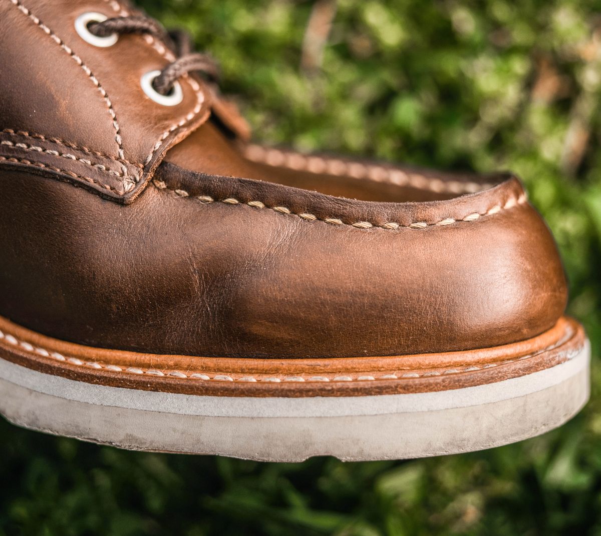 Photo by denimhound on April 5, 2023 of the John Lofgren Moc Toe Boots in Horween Olive Chromexcel.