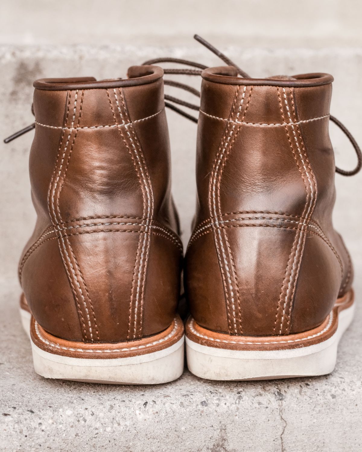 Photo by denimhound on April 5, 2023 of the John Lofgren Moc Toe Boots in Horween Olive Chromexcel.