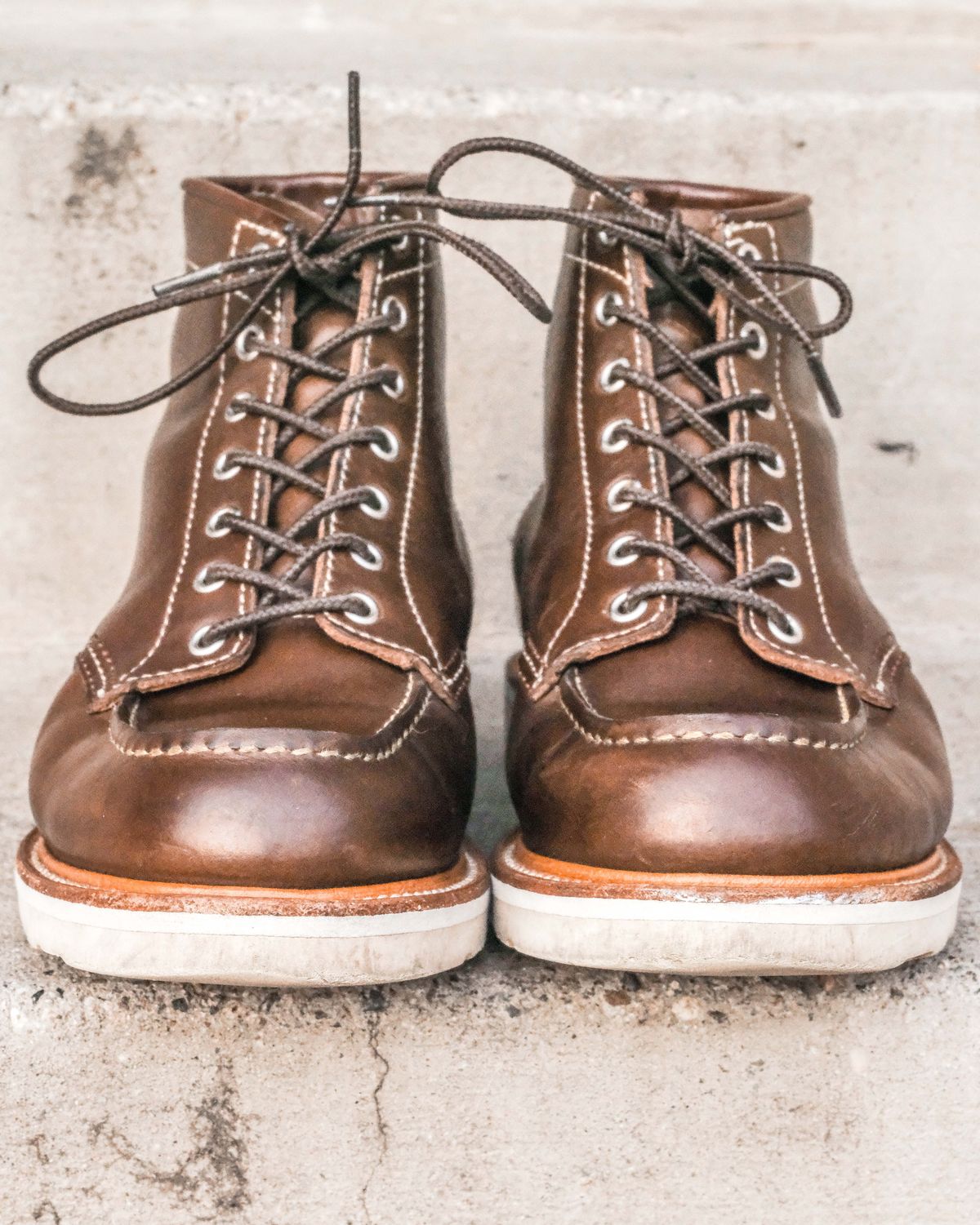 Photo by denimhound on April 5, 2023 of the John Lofgren Moc Toe Boots in Horween Olive Chromexcel.