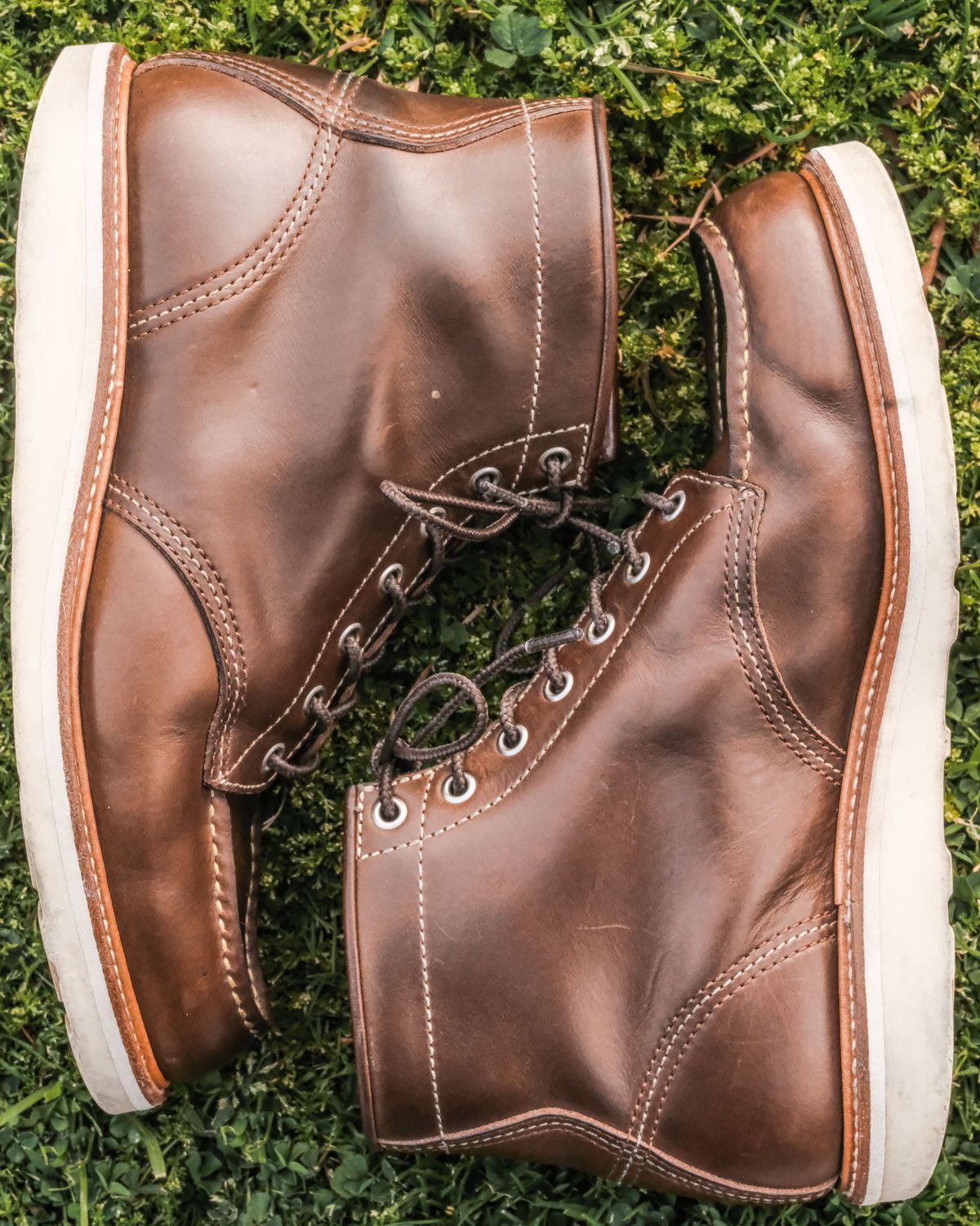 Photo by denimhound on April 5, 2023 of the John Lofgren Moc Toe Boots in Horween Olive Chromexcel.