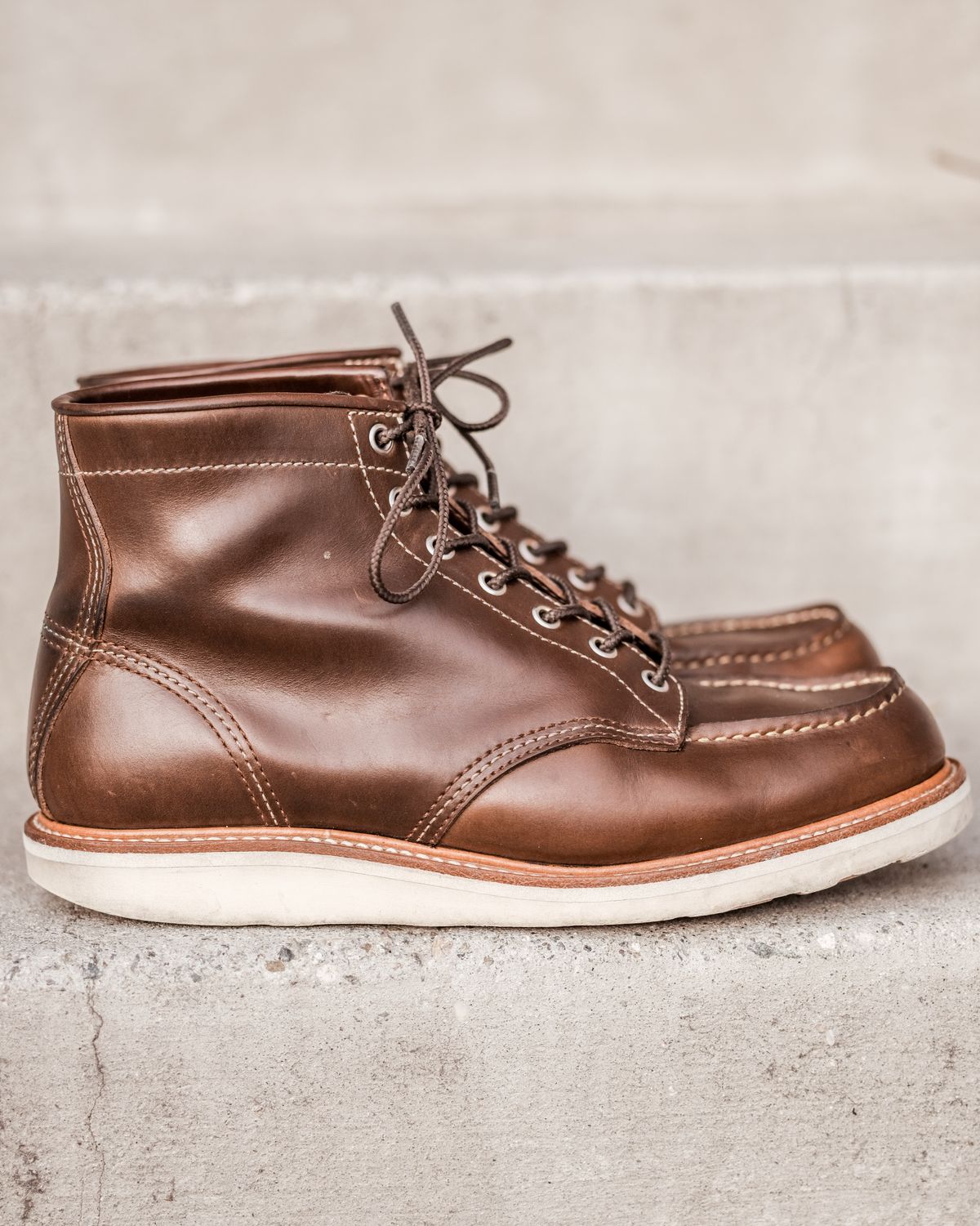 Photo by denimhound on April 5, 2023 of the John Lofgren Moc Toe Boots in Horween Olive Chromexcel.