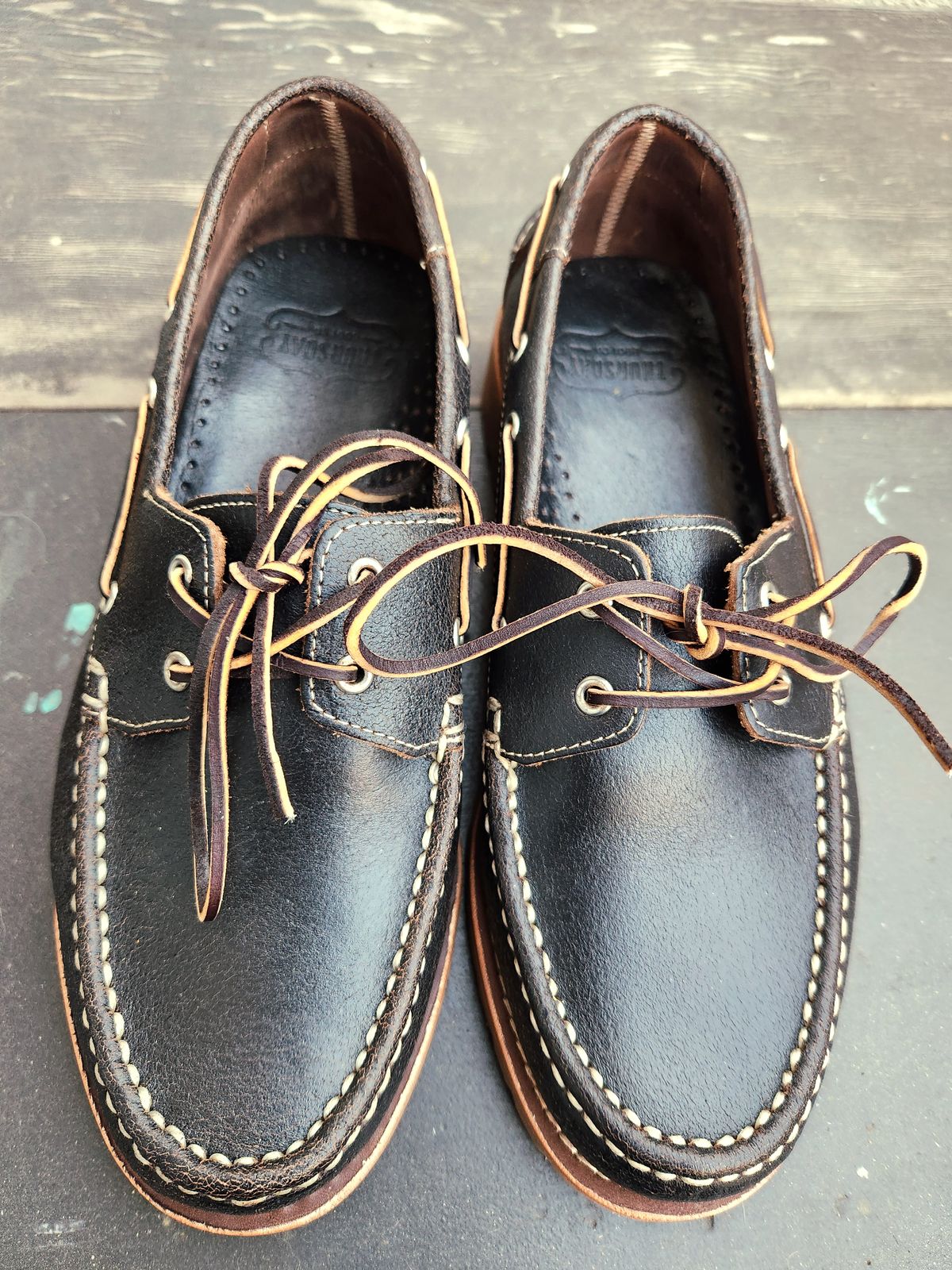 Photo by denimhound on November 4, 2023 of the Thursday Handsewn Loafer in Horween Waxed Cacao.