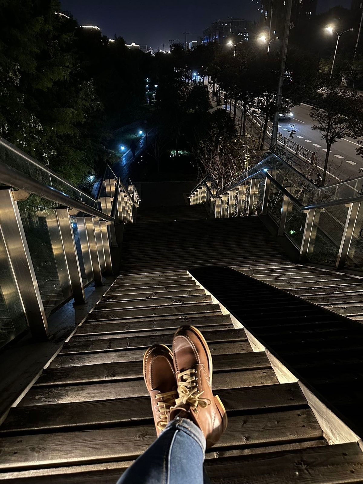 Photo by johnlovesboots on November 7, 2023 of the Flame Panda Moc Toe in Shinki Tan Latigo Horsehide.