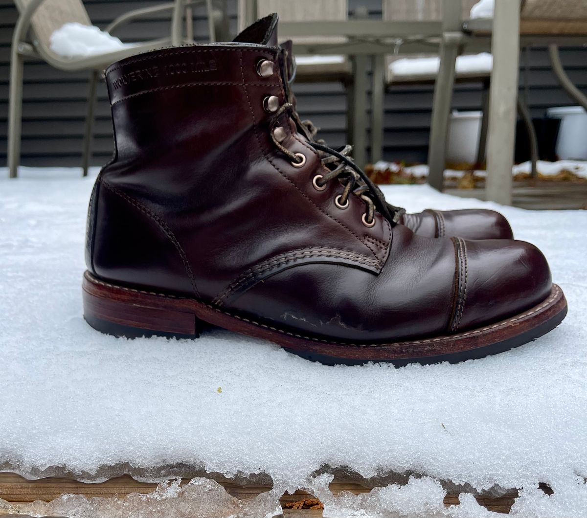 Photo by 12xubywire on November 1, 2023 of the Wolverine 1000 Mile Cap-Toe Boot in Horween Brown Chromexcel.