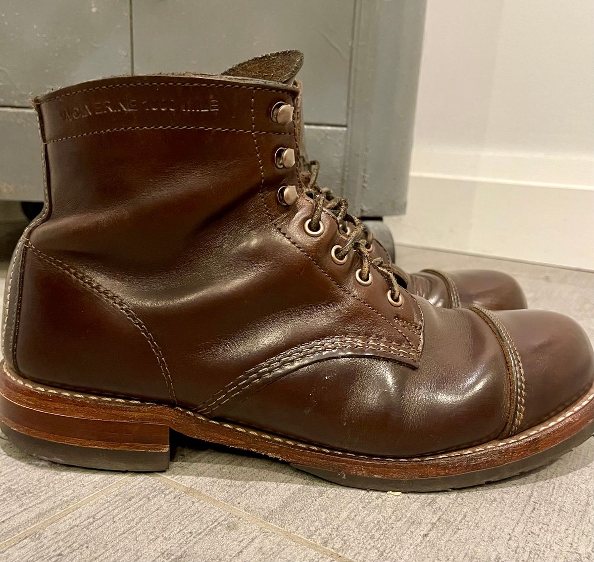 Photo by 12xubywire on December 4, 2023 of the Wolverine 1000 Mile Cap-Toe Boot in Horween Brown Chromexcel.