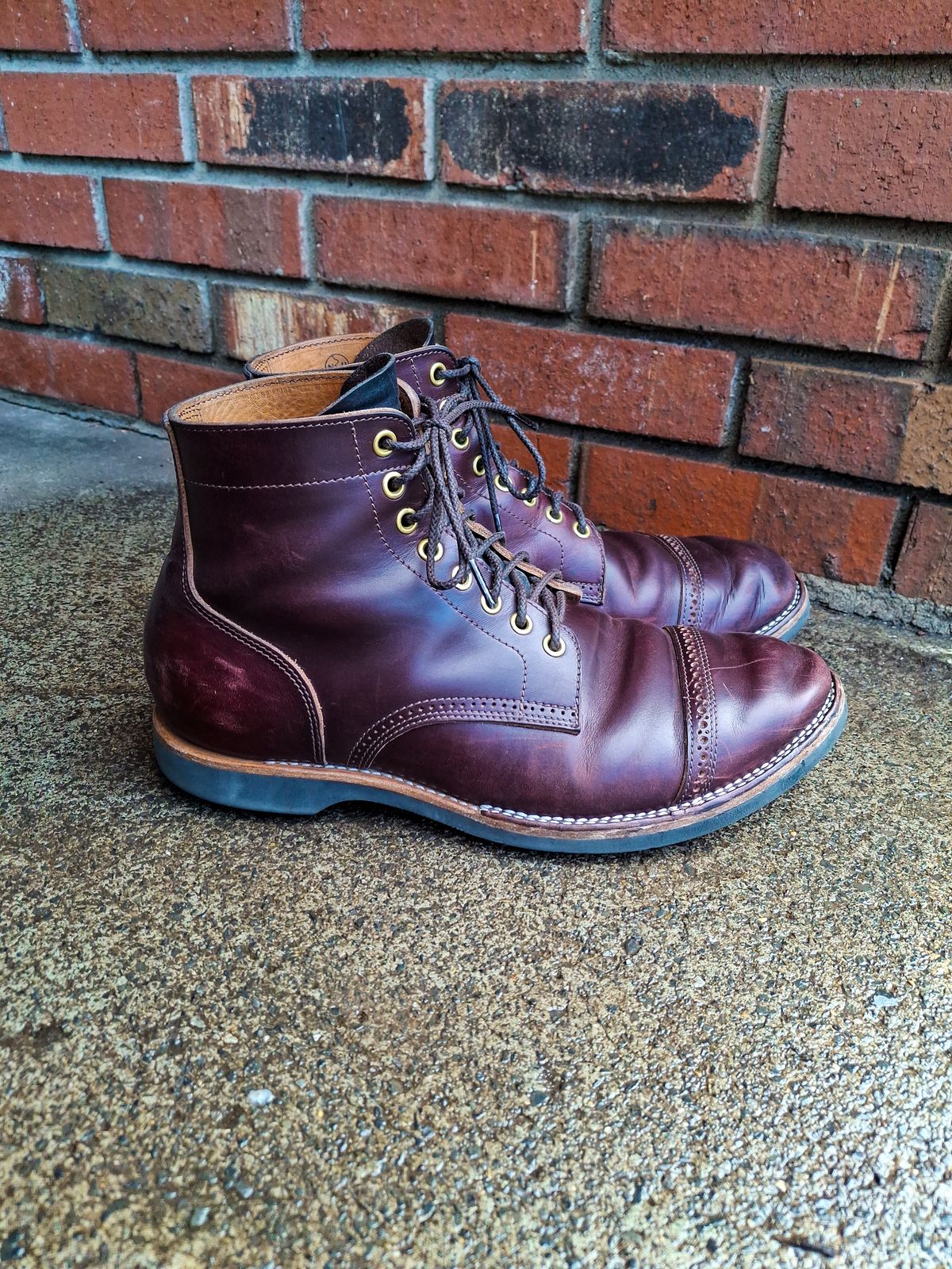 Photo by NewRiverBoot on March 5, 2025 of the New River Boot BARKSDALE in Horween Color 8 Chromexcel Strips.
