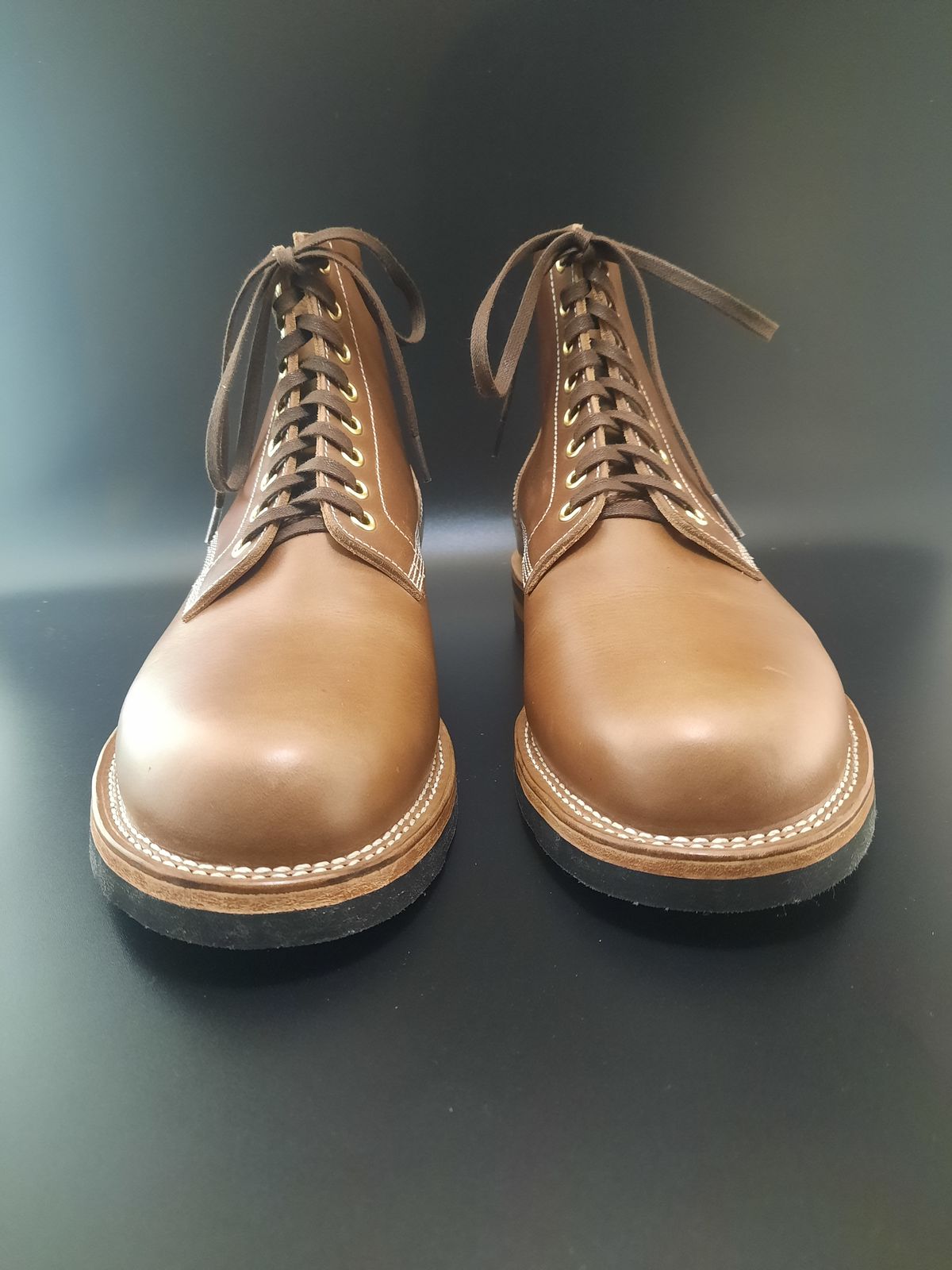 Photo by NewRiverBoot on October 1, 2022 of the New River Boot Z43 Boondocker in Horween Natural Chromexcel Strips.