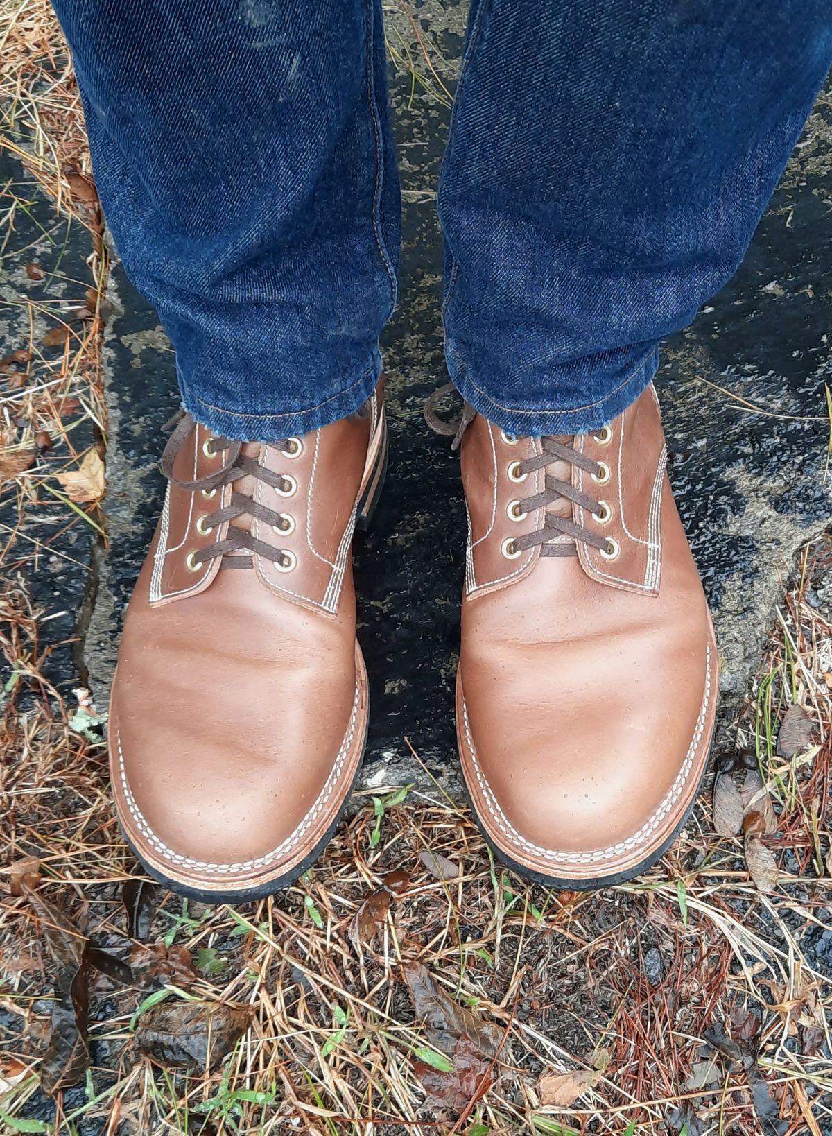 Photo by NewRiverBoot on October 1, 2022 of the New River Boot Z43 Boondocker in Horween Natural Chromexcel Strips.