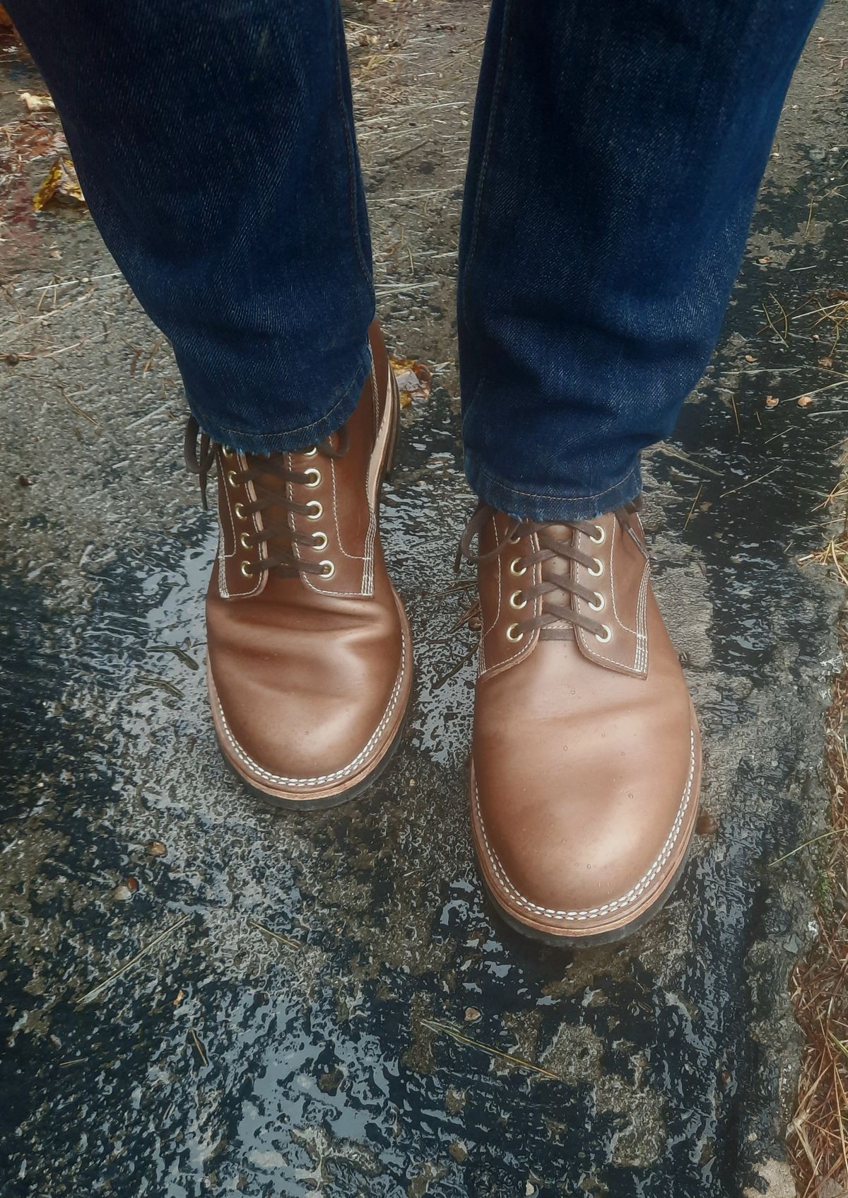 Photo by NewRiverBoot on October 1, 2022 of the New River Boot Z43 Boondocker in Horween Natural Chromexcel Strips.
