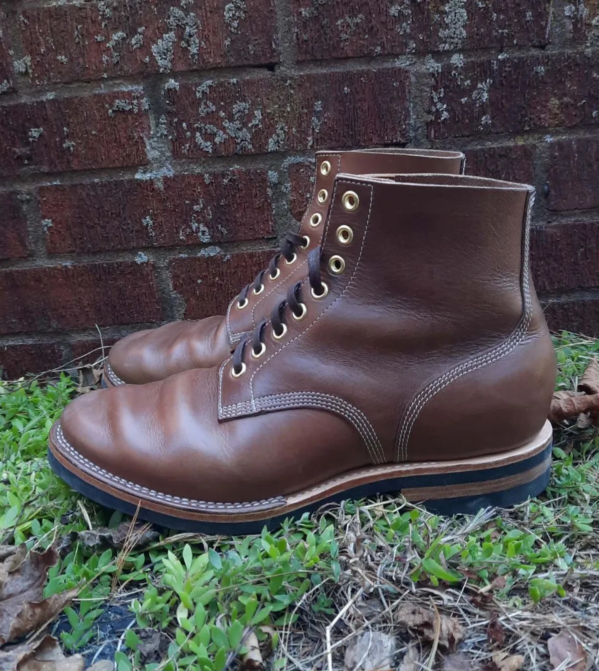 Photo by NewRiverBoot on October 5, 2022 of the New River Boot Z43 Boondocker in Horween Natural Chromexcel Strips.