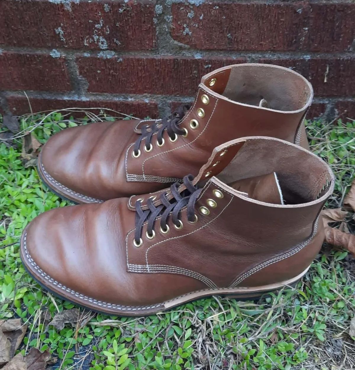 Photo by NewRiverBoot on October 5, 2022 of the New River Boot Z43 Boondocker in Horween Natural Chromexcel Strips.