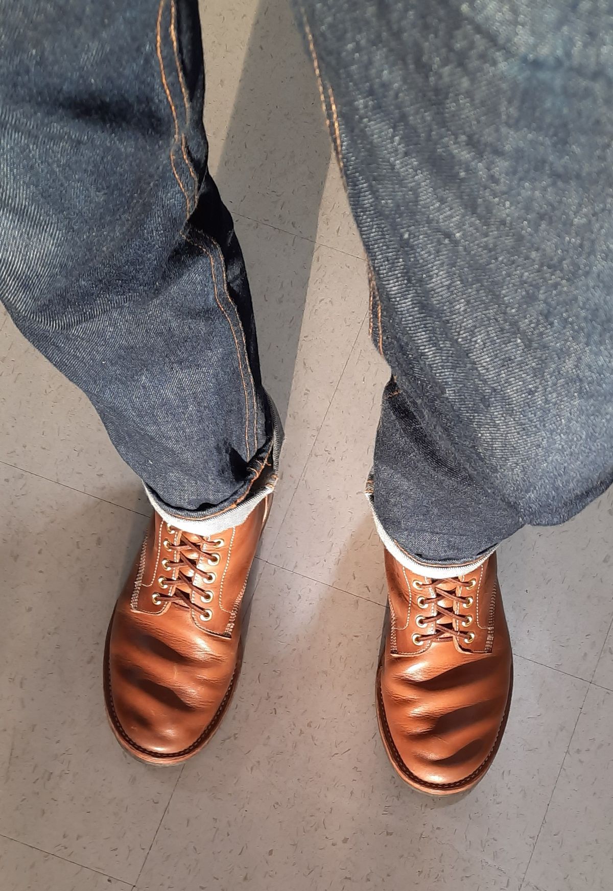 Photo by NewRiverBoot on October 28, 2022 of the New River Boot Z43 Boondocker in Horween Natural Chromexcel Strips.