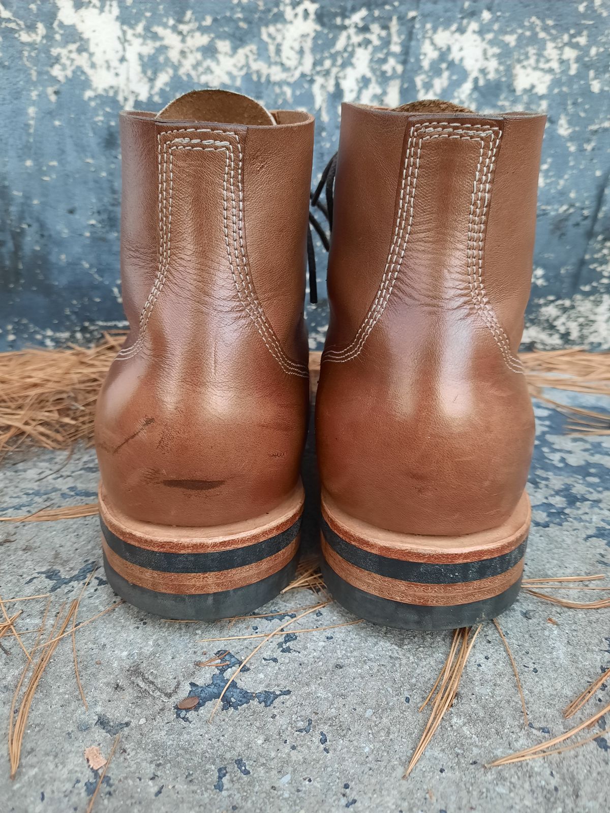 Photo by NewRiverBoot on November 3, 2022 of the New River Boot Z43 Boondocker in Horween Natural Chromexcel Strips.