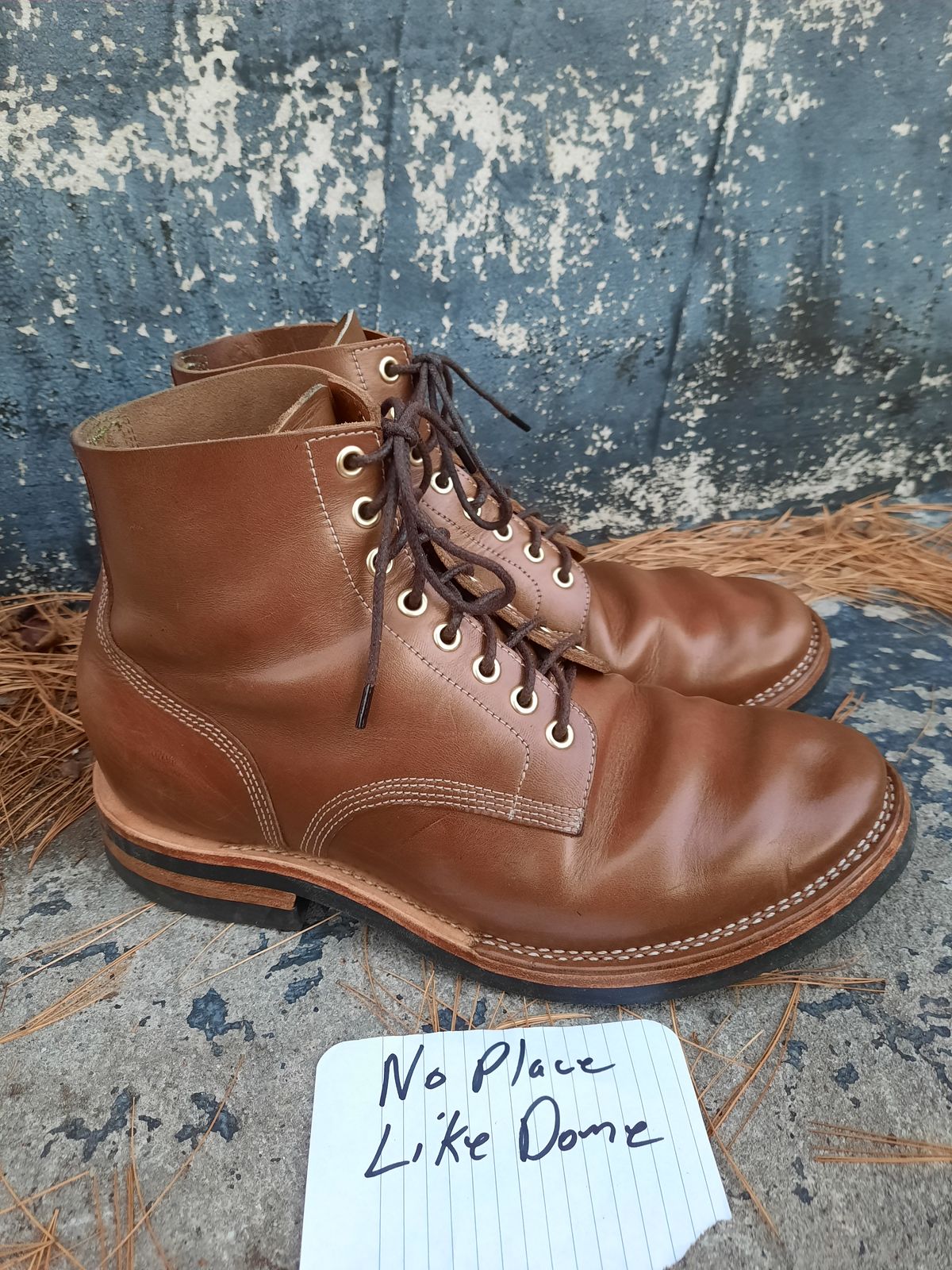 Photo by NewRiverBoot on November 4, 2022 of the New River Boot Z43 Boondocker in Horween Natural Chromexcel Strips.