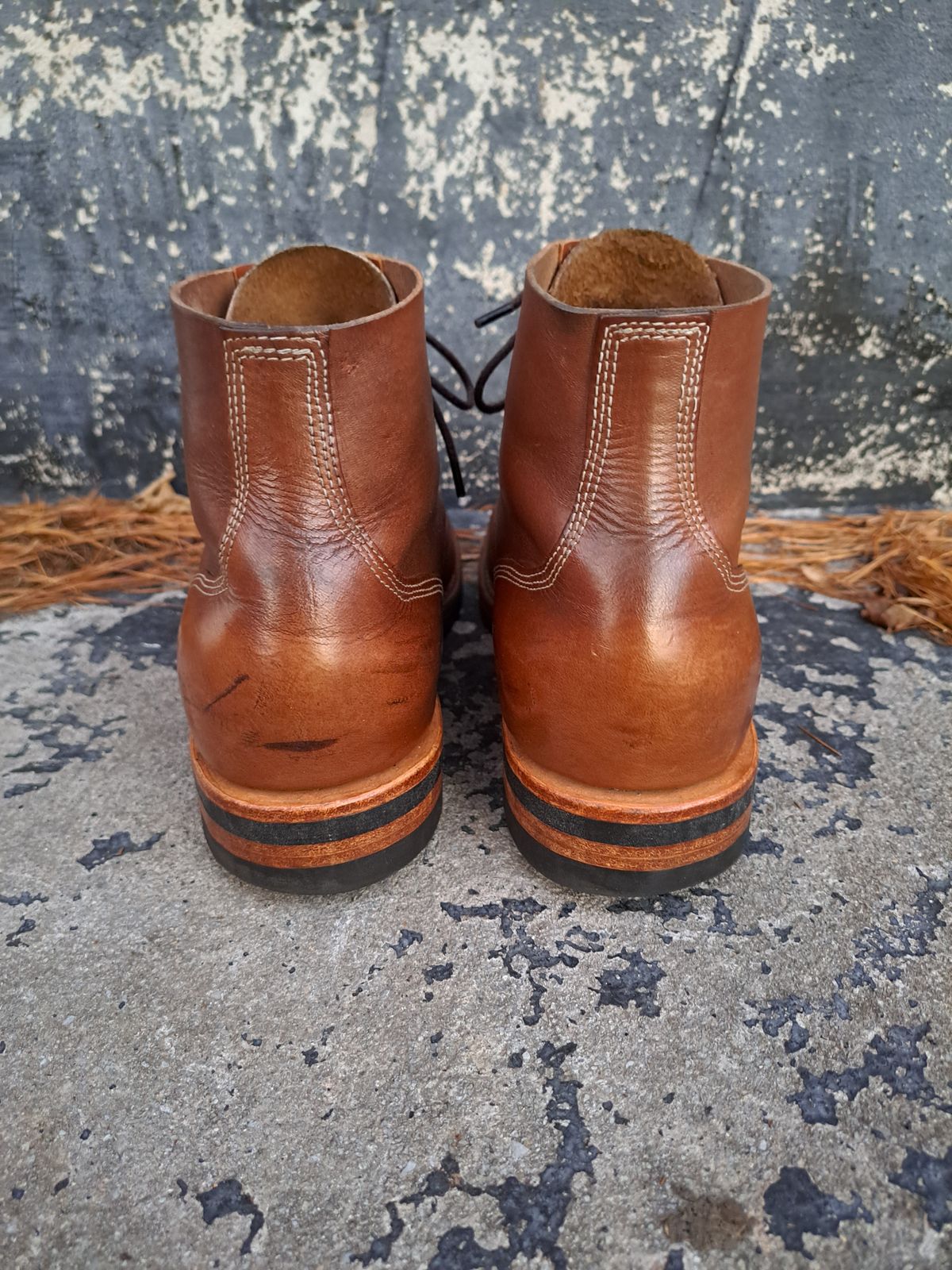 Photo by NewRiverBoot on December 1, 2022 of the New River Boot Z43 Boondocker in Horween Natural Chromexcel Strips.